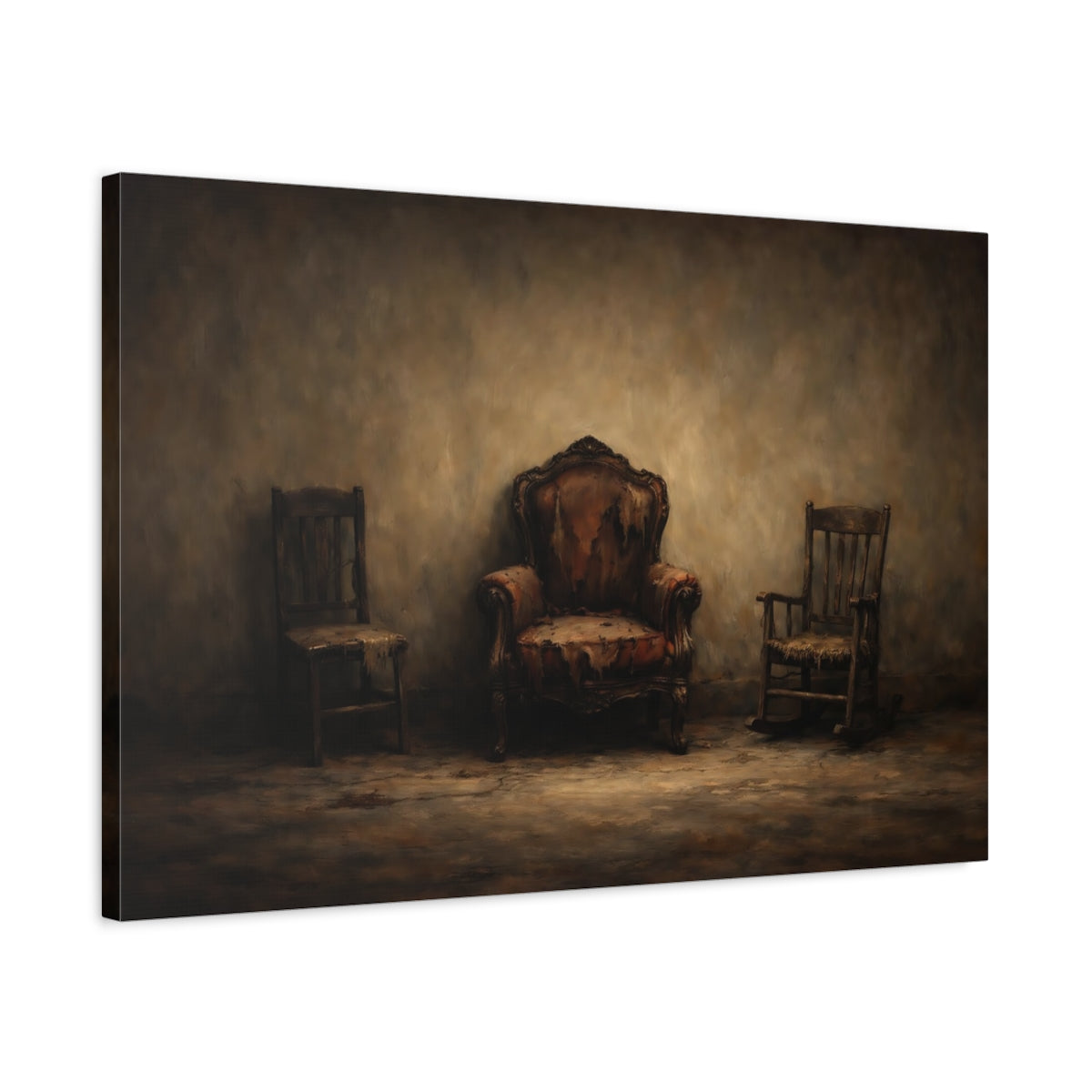 Side Mockup 2. Vintage Chairs Brown And Gray shown as stretched canvas wall art