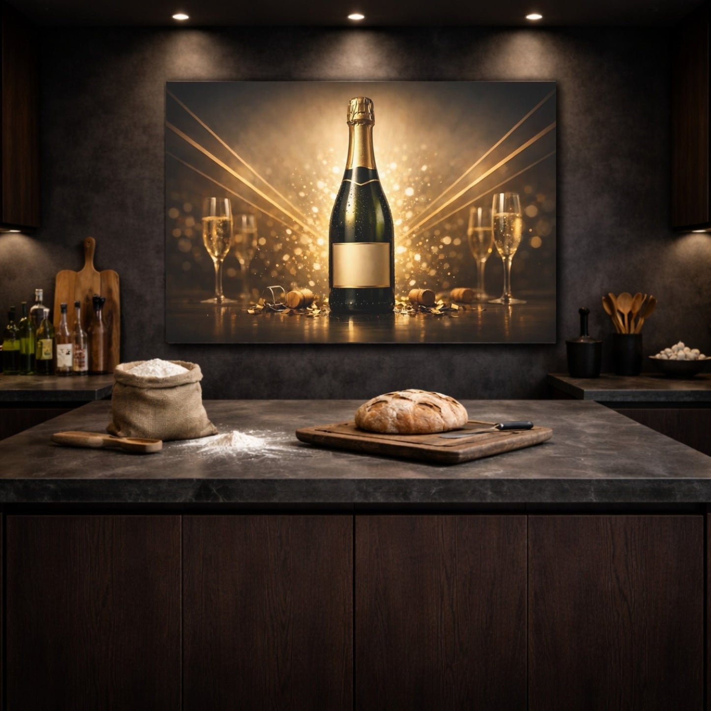 Vintage Champagne Bottle Golden Celebration - Canvas Wall Art Print - YesArtYes