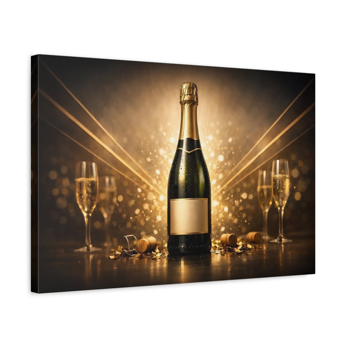 Vintage Champagne Bottle Golden Celebration - Canvas Wall Art Print - YesArtYes