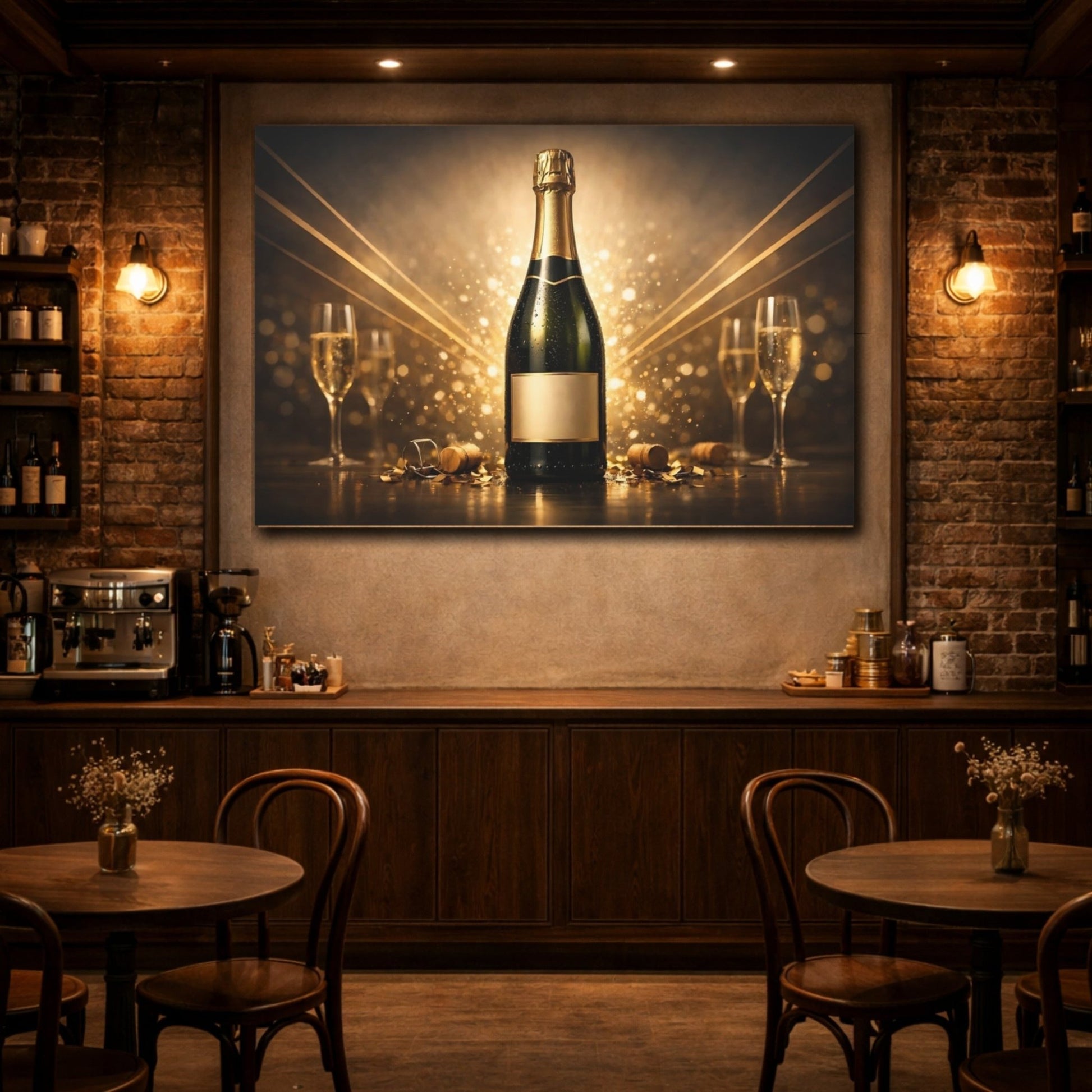 Vintage Champagne Bottle Golden Celebration - Canvas Wall Art Print - YesArtYes