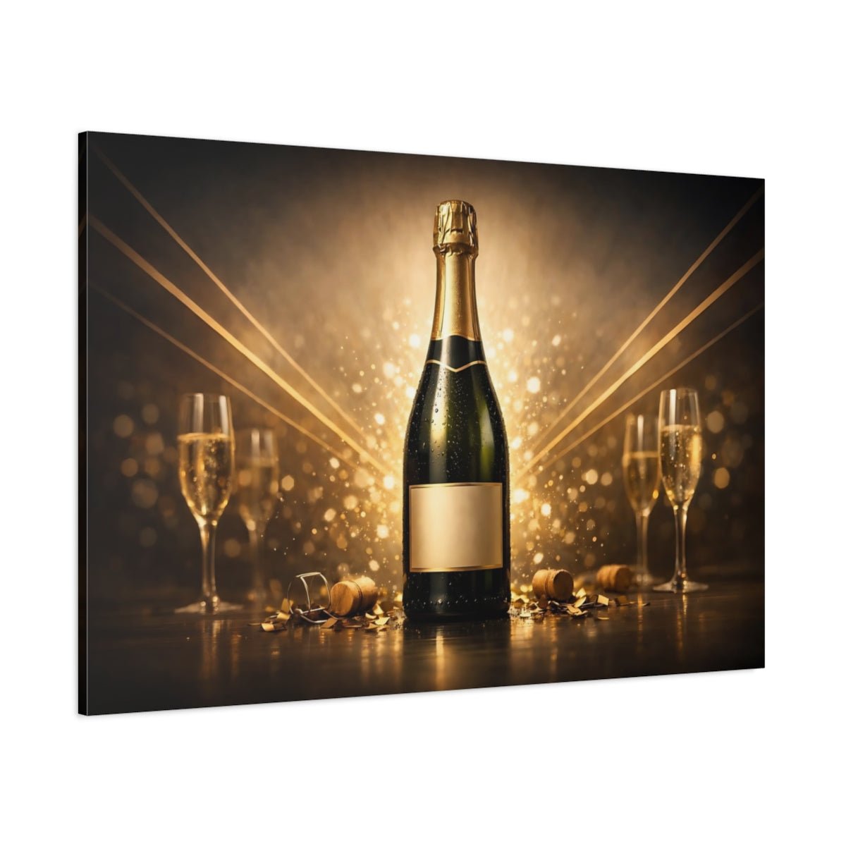 Vintage Champagne Bottle Golden Celebration - Canvas Wall Art Print - YesArtYes