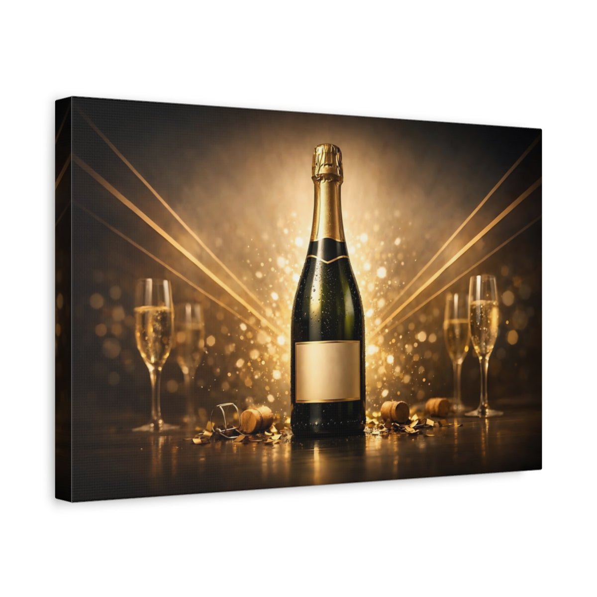 Vintage Champagne Bottle Golden Celebration - Canvas Wall Art Print - YesArtYes