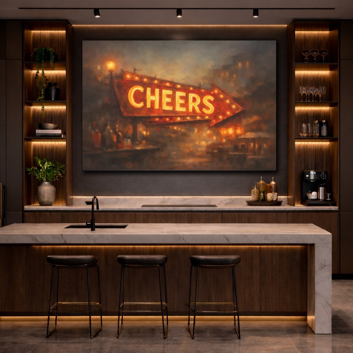 Vintage Cheers Sign Orange And Brown - Canvas Wall Art Print - YesArtYes