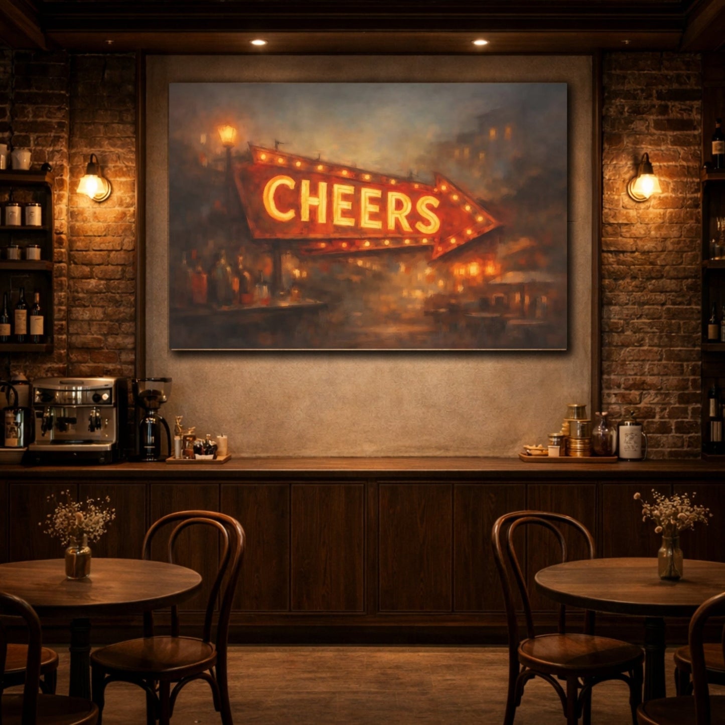 Vintage Cheers Sign Orange And Brown - Canvas Wall Art Print - YesArtYes