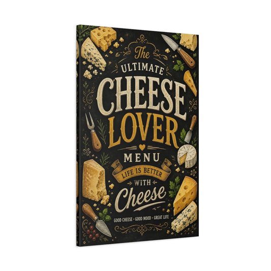 Main Mockup. Vintage Cheese Black And Yellow Cheese shown as stretched canvas wall art