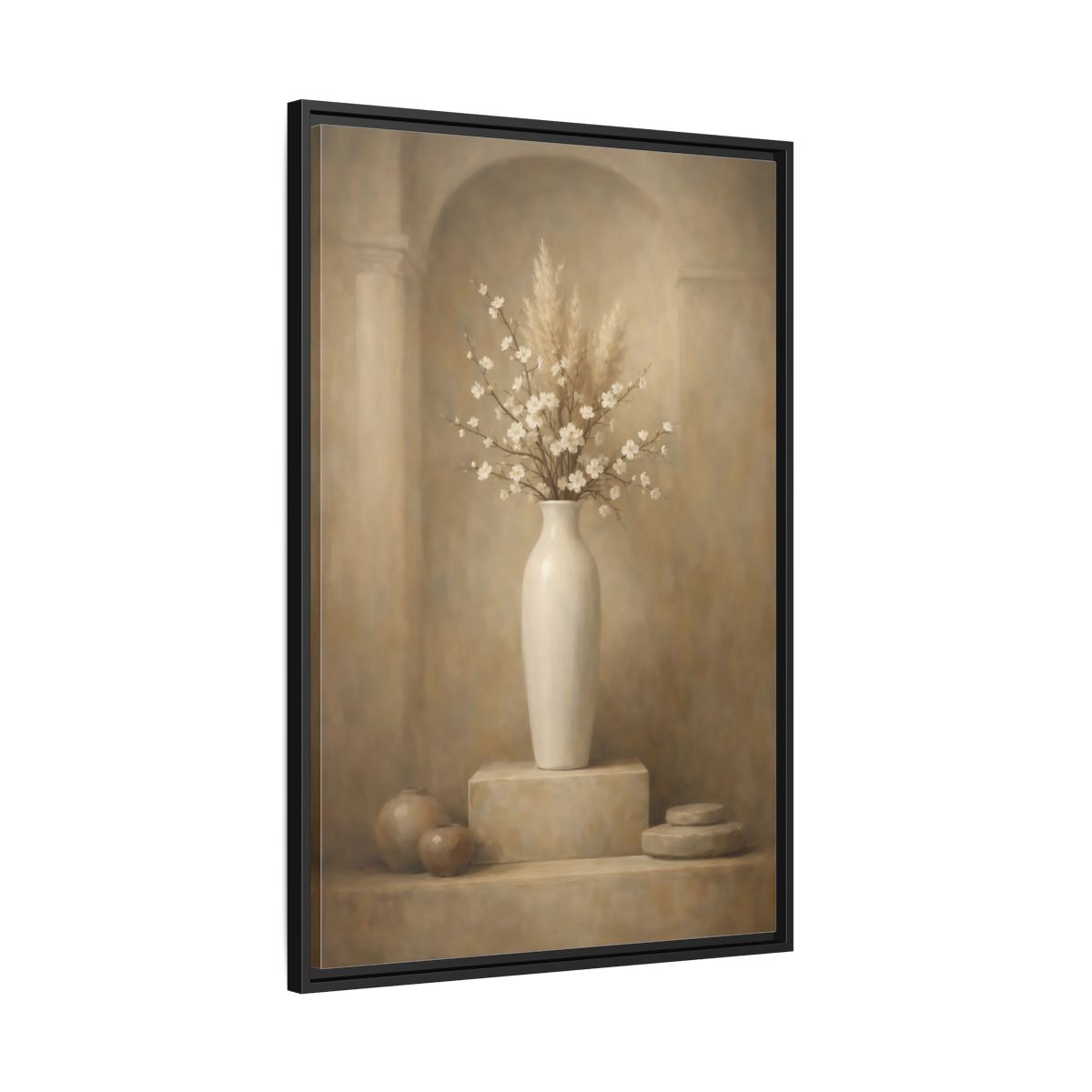 Side Mockup 13. Vintage Cherry Blossoms Vintage Floral Still Life shown as stretched canvas wall art