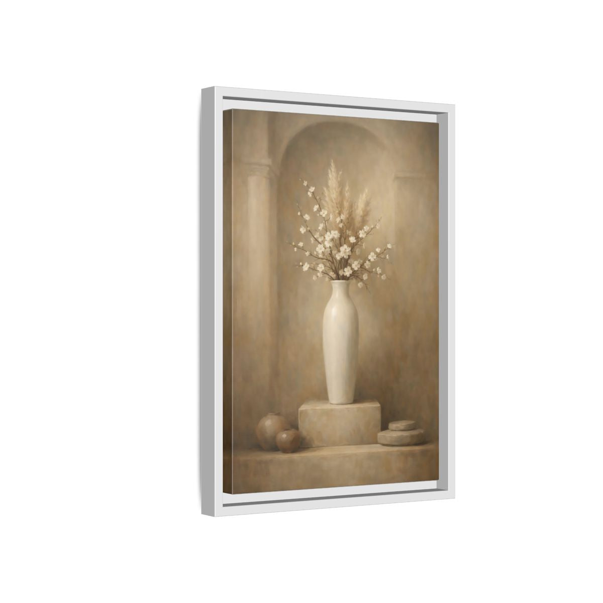 Side Mockup 4. Vintage Cherry Blossoms Vintage Floral Still Life shown as stretched canvas wall art