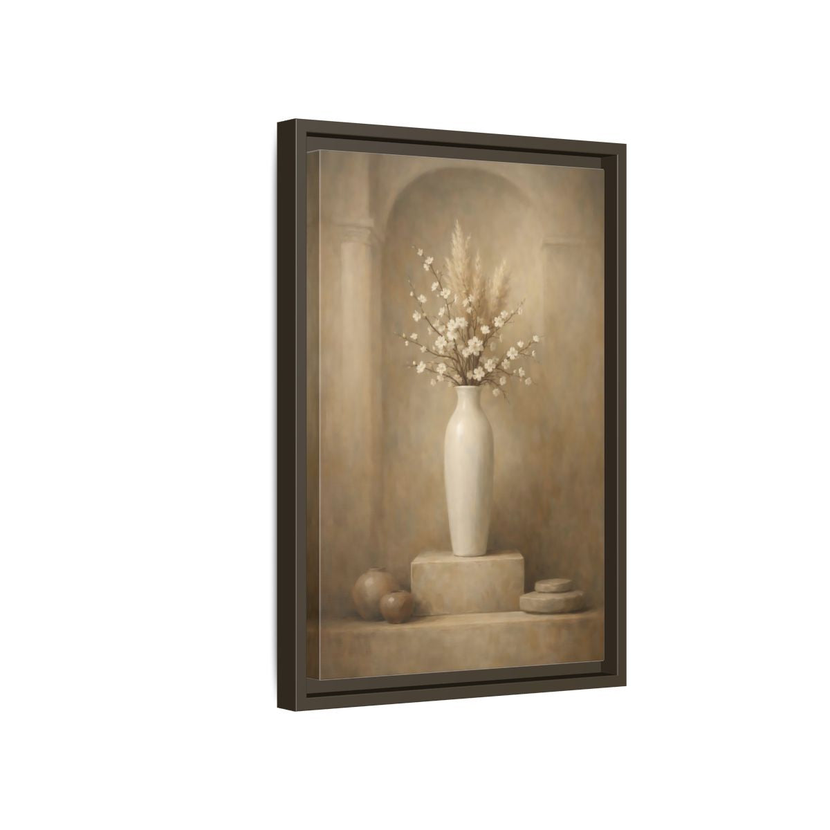 Side Mockup 5. Vintage Cherry Blossoms Vintage Floral Still Life shown as stretched canvas wall art