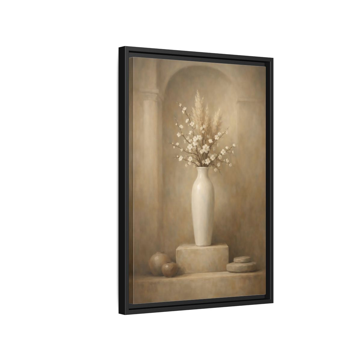 Side Mockup 3. Vintage Cherry Blossoms Vintage Floral Still Life shown as stretched canvas wall art