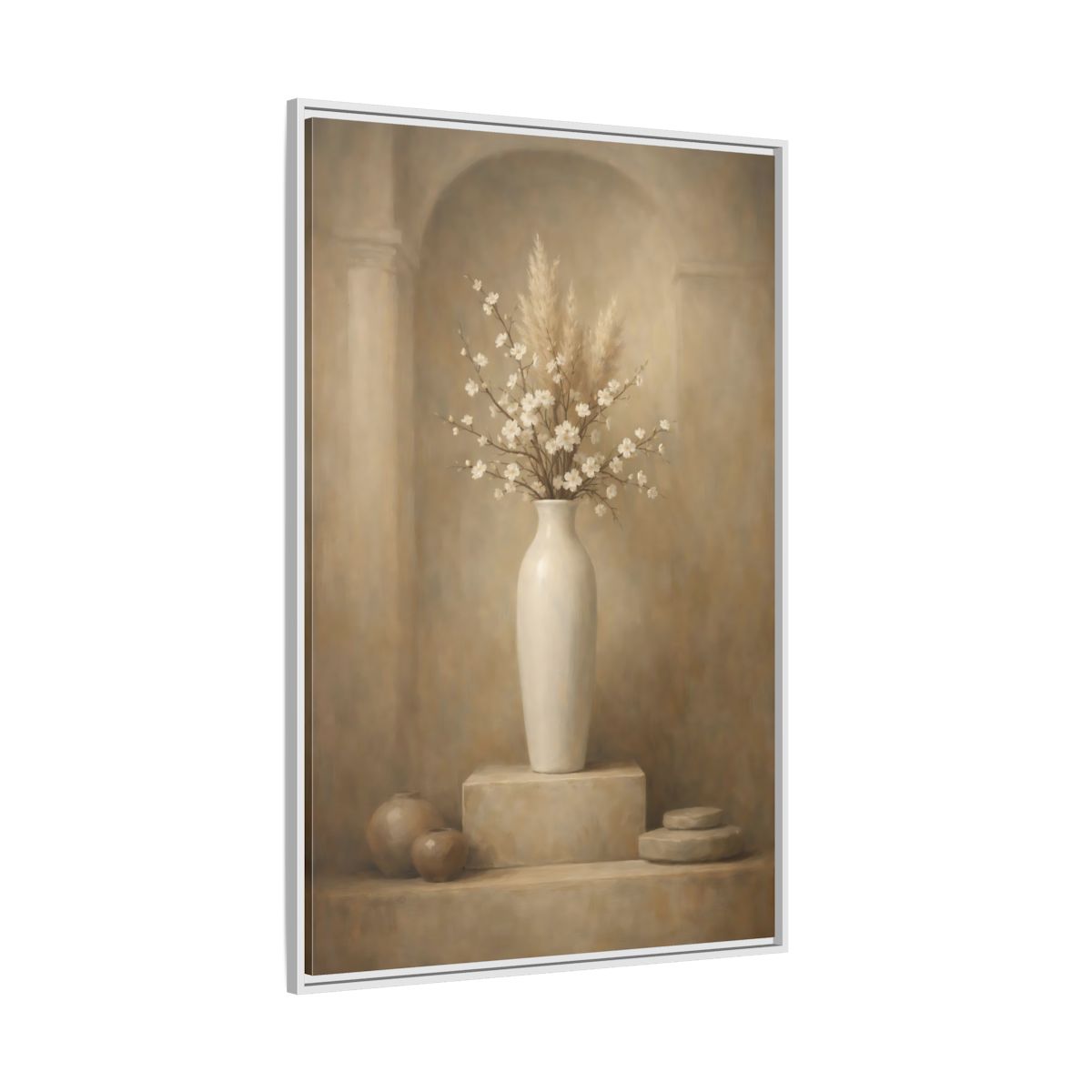 Side Mockup 7. Vintage Cherry Blossoms Vintage Floral Still Life shown as stretched canvas wall art