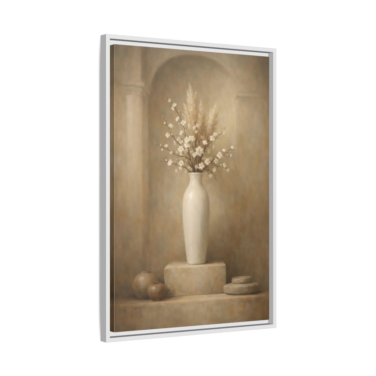 Side Mockup 11. Vintage Cherry Blossoms Vintage Floral Still Life shown as stretched canvas wall art