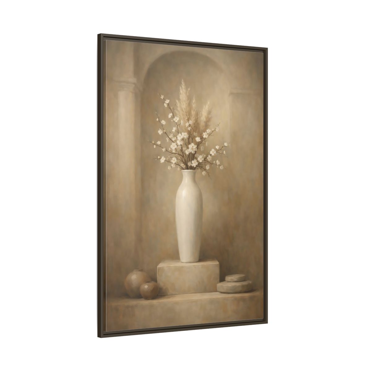 Side Mockup 8. Vintage Cherry Blossoms Vintage Floral Still Life shown as stretched canvas wall art