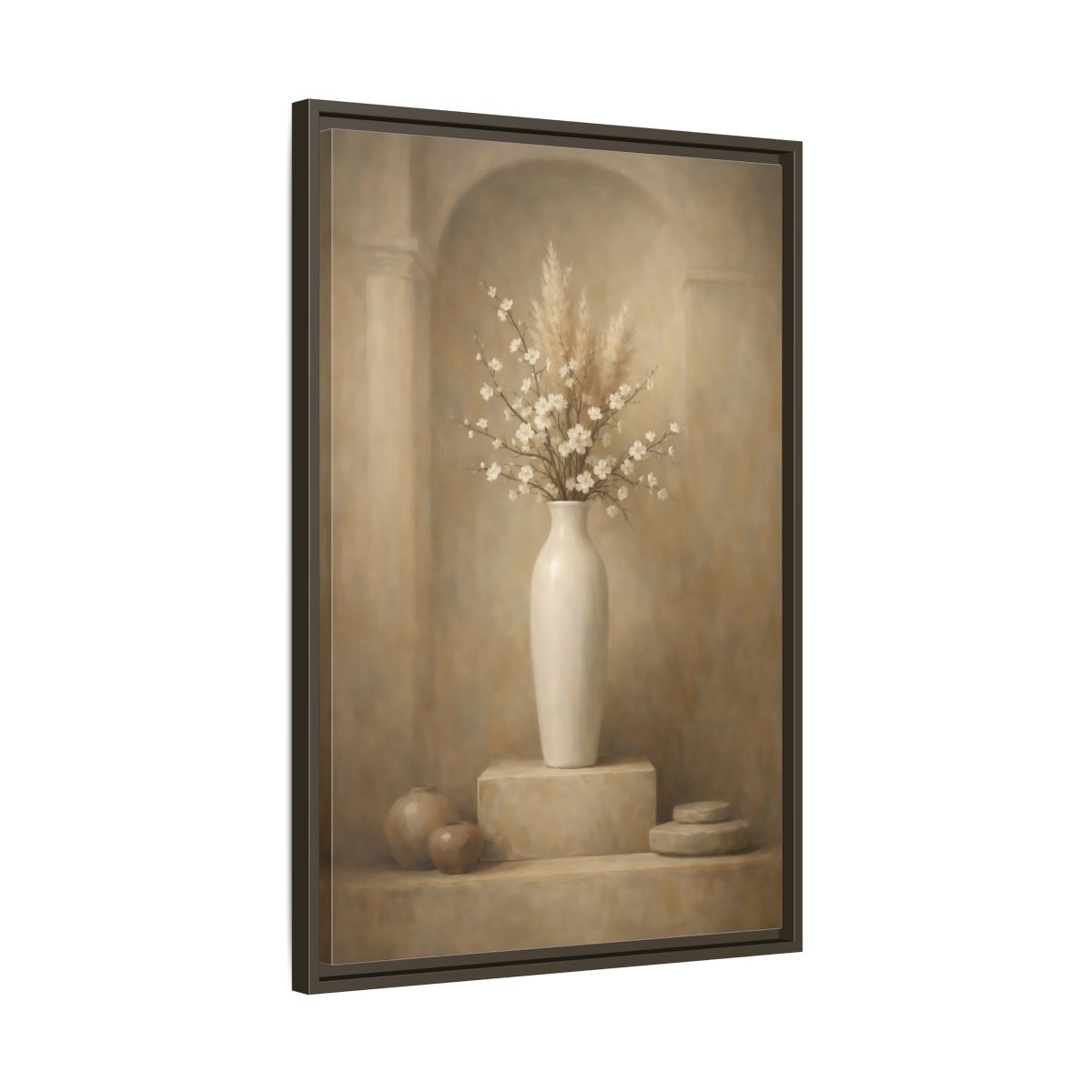 Side Mockup 12. Vintage Cherry Blossoms Vintage Floral Still Life shown as stretched canvas wall art
