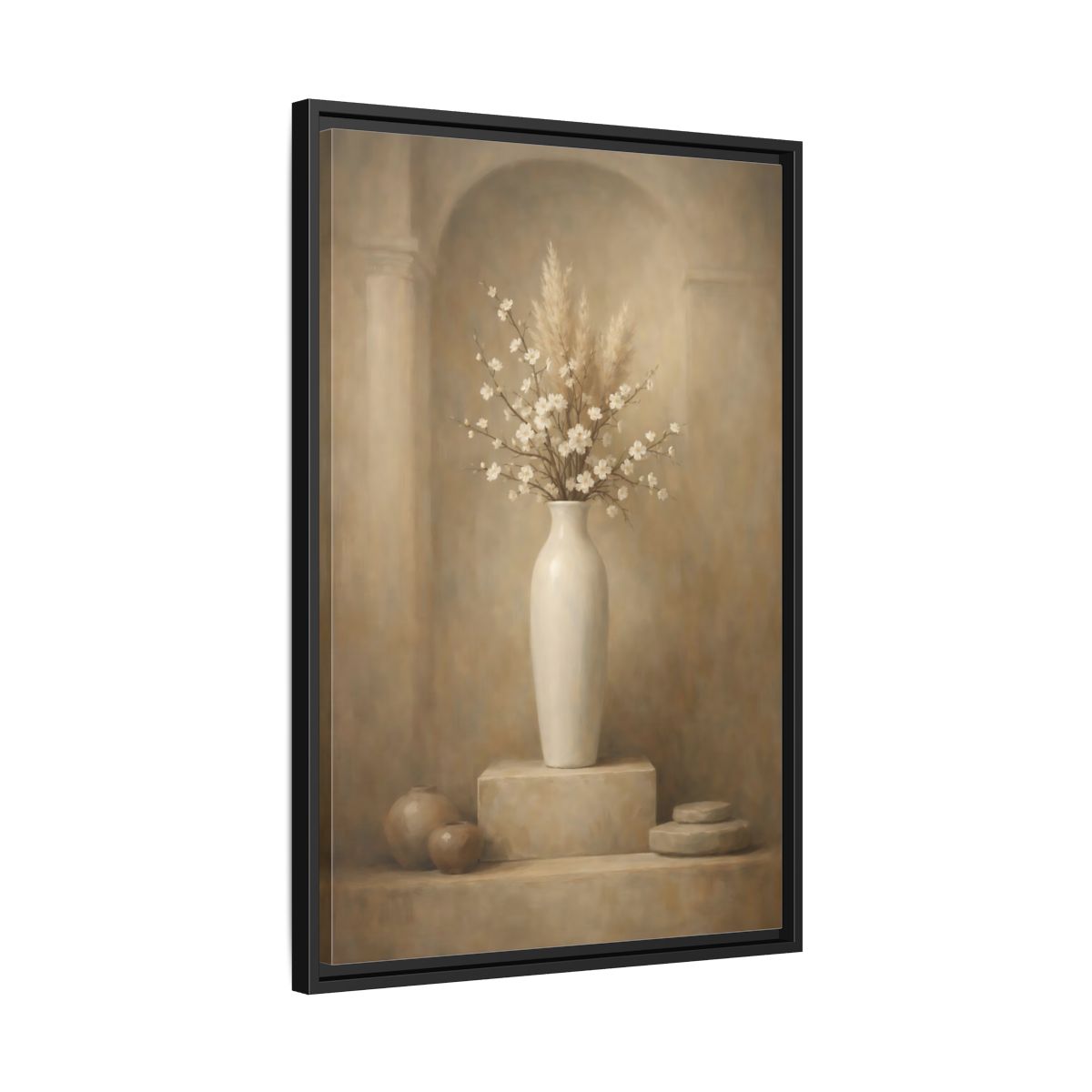 Side Mockup 14. Vintage Cherry Blossoms Vintage Floral Still Life shown as stretched canvas wall art