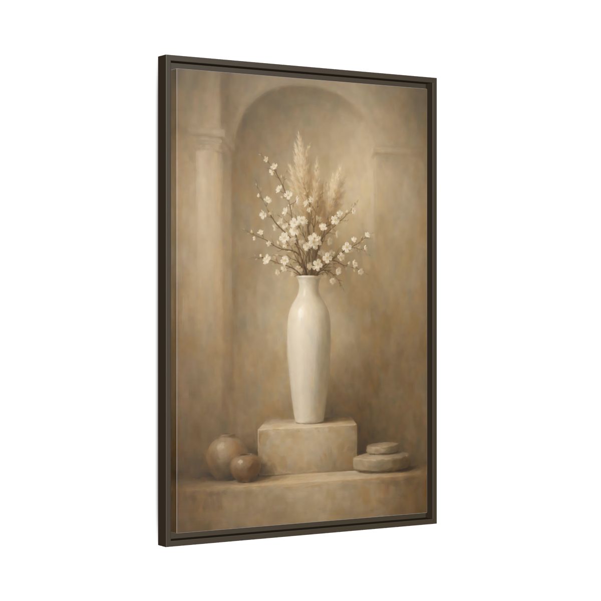 Side Mockup 10. Vintage Cherry Blossoms Vintage Floral Still Life shown as stretched canvas wall art