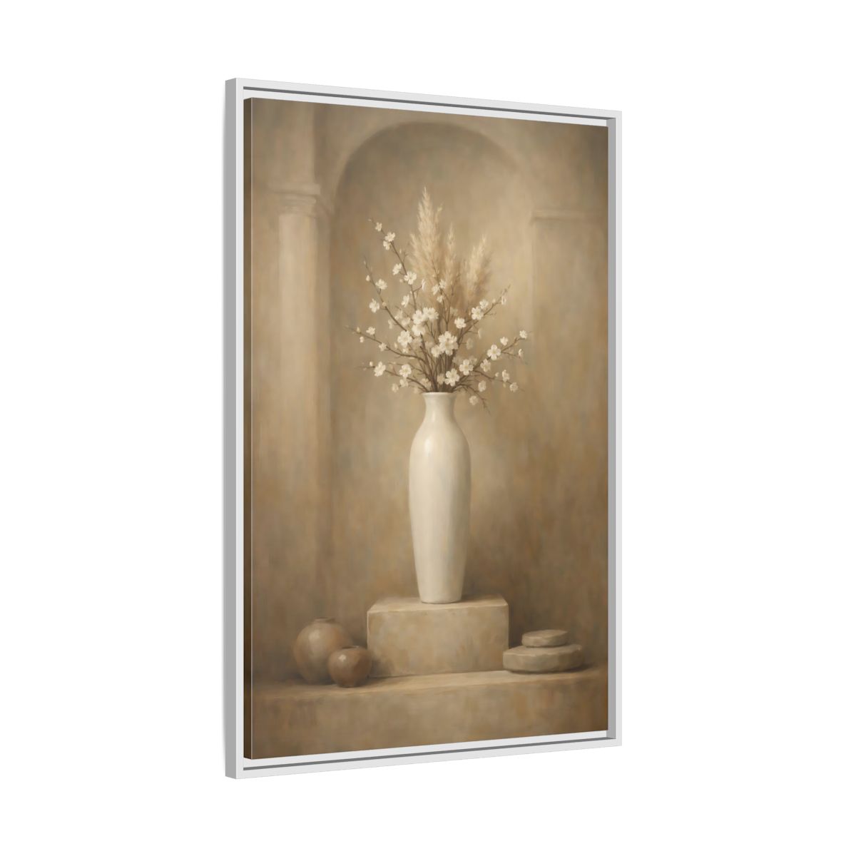 Side Mockup 9. Vintage Cherry Blossoms Vintage Floral Still Life shown as stretched canvas wall art