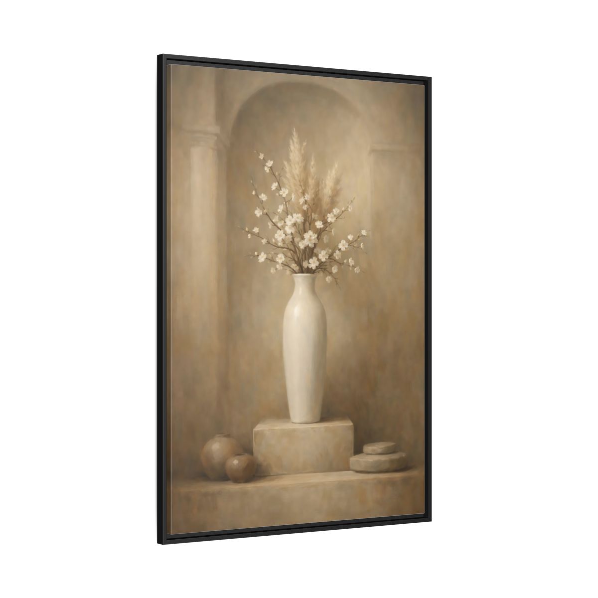 Main Mockup. Vintage Cherry Blossoms Vintage Floral Still Life shown as stretched canvas wall art