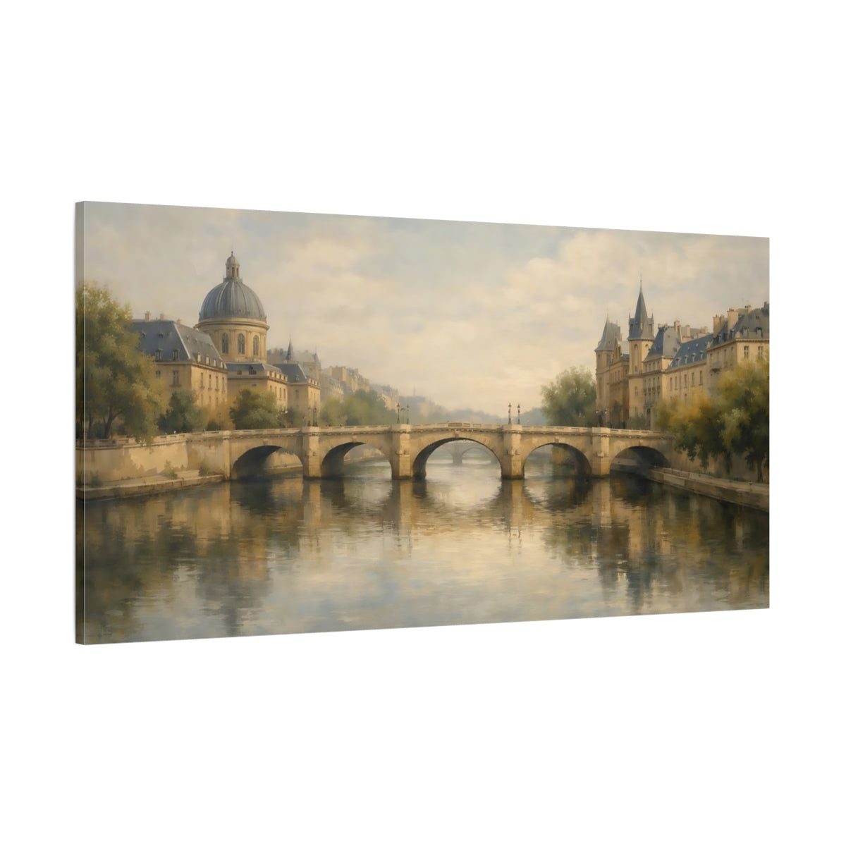Main Mockup. Vintage City Bridge Vintage Cityscape shown as stretched canvas wall art
