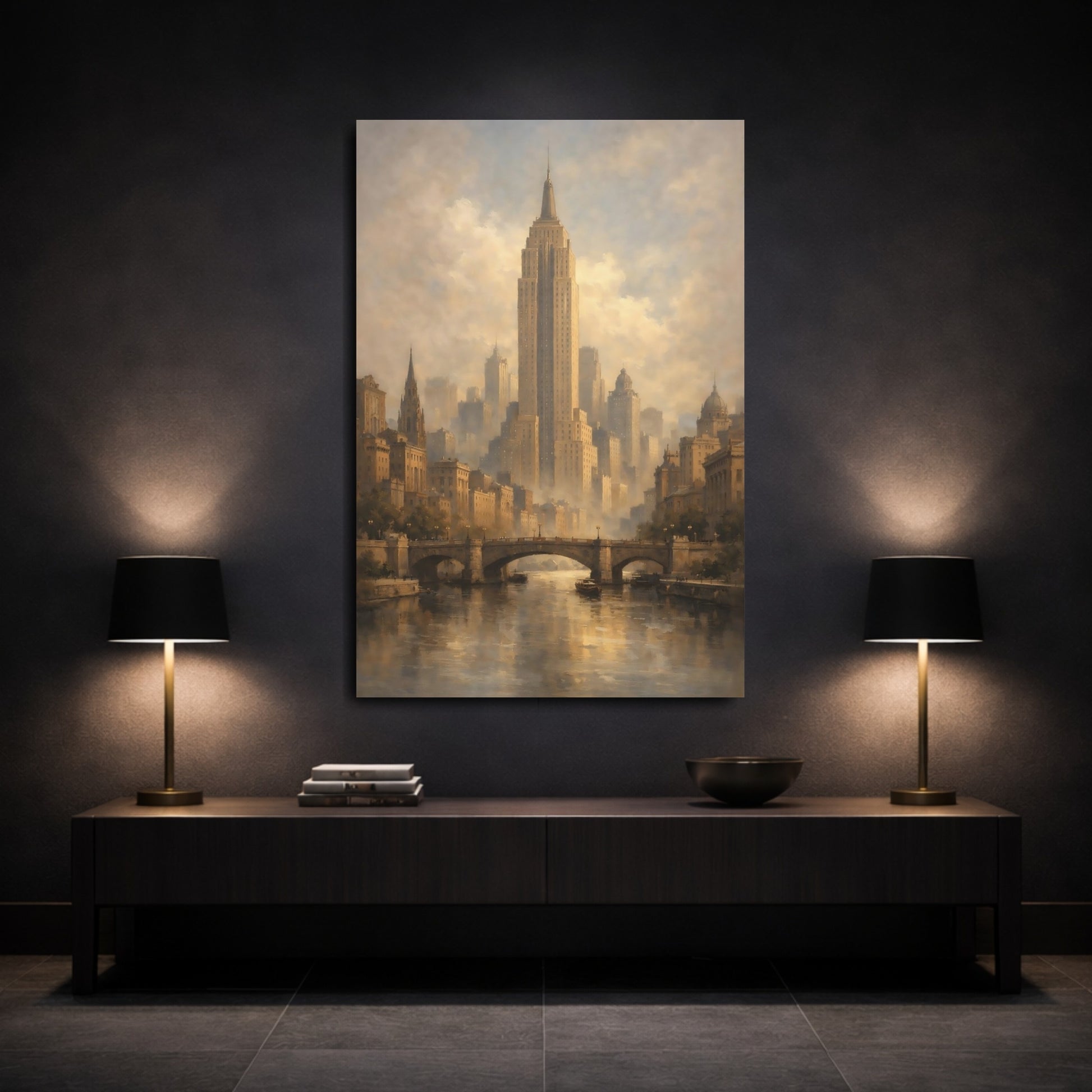 Mockup 2. Vintage Cityscape Vintage Cityscape shown as stretched canvas wall art
