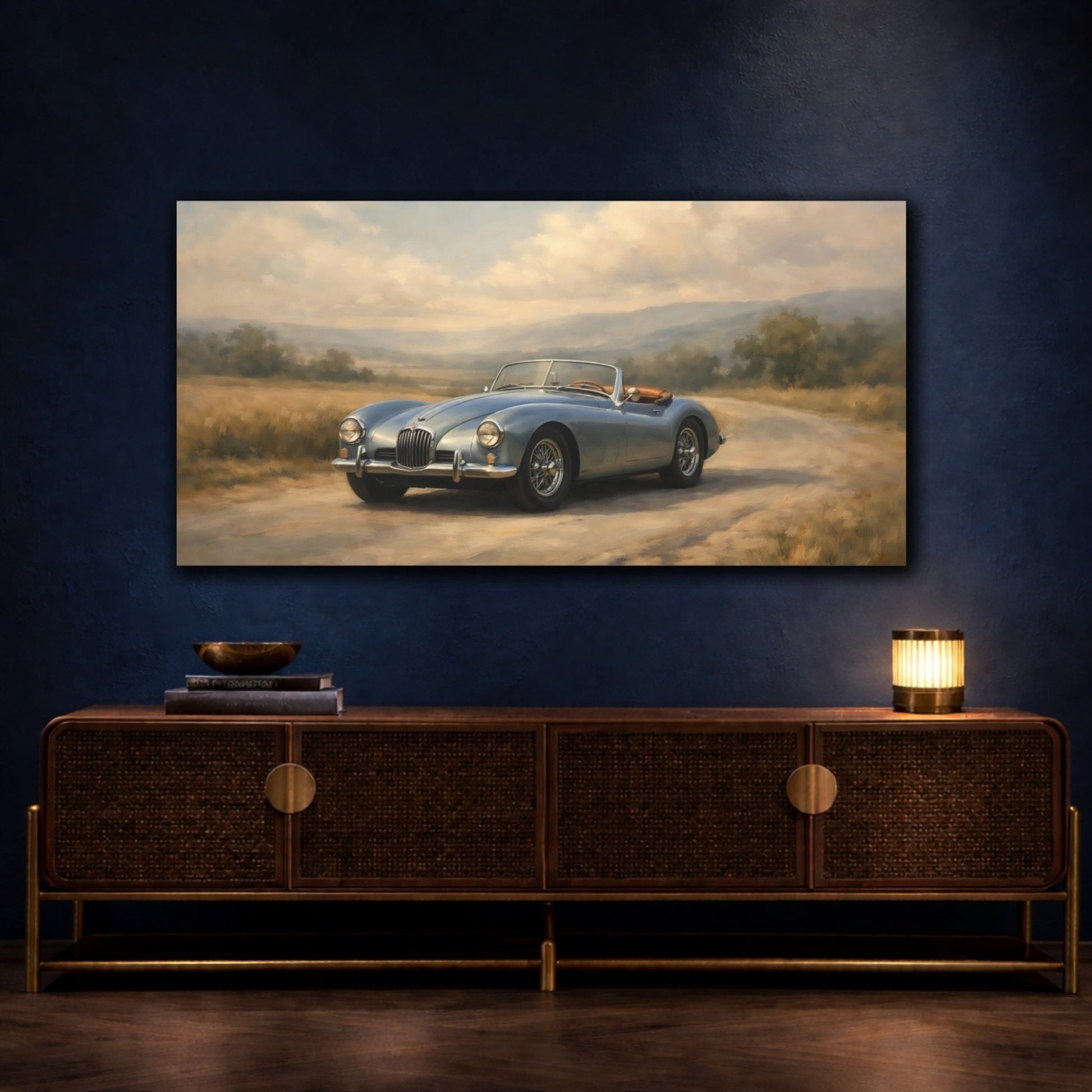 Vintage Classic Car Light Blue - Canvas Wall Art Print - YesArtYes