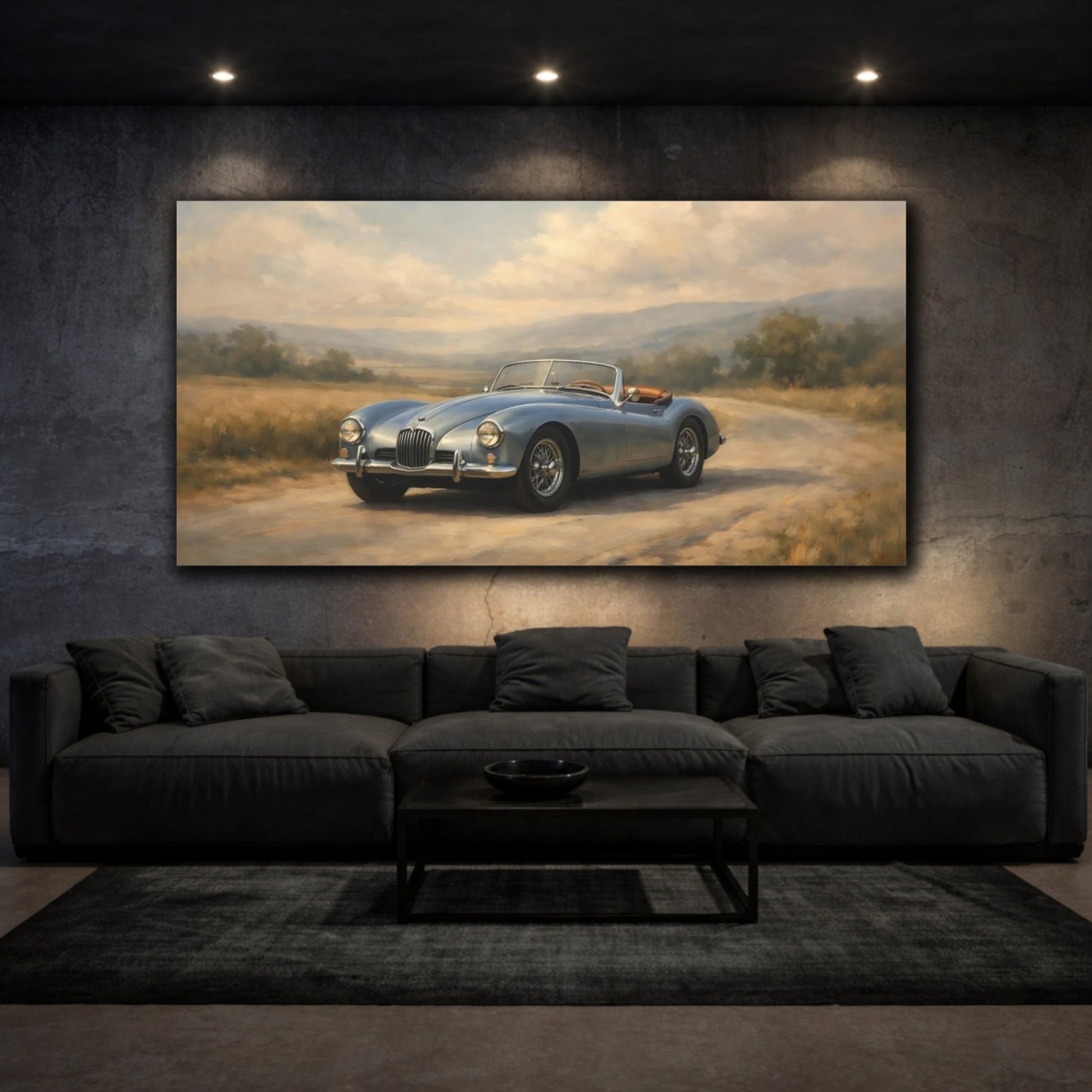 Vintage Classic Car Light Blue - Canvas Wall Art Print - YesArtYes