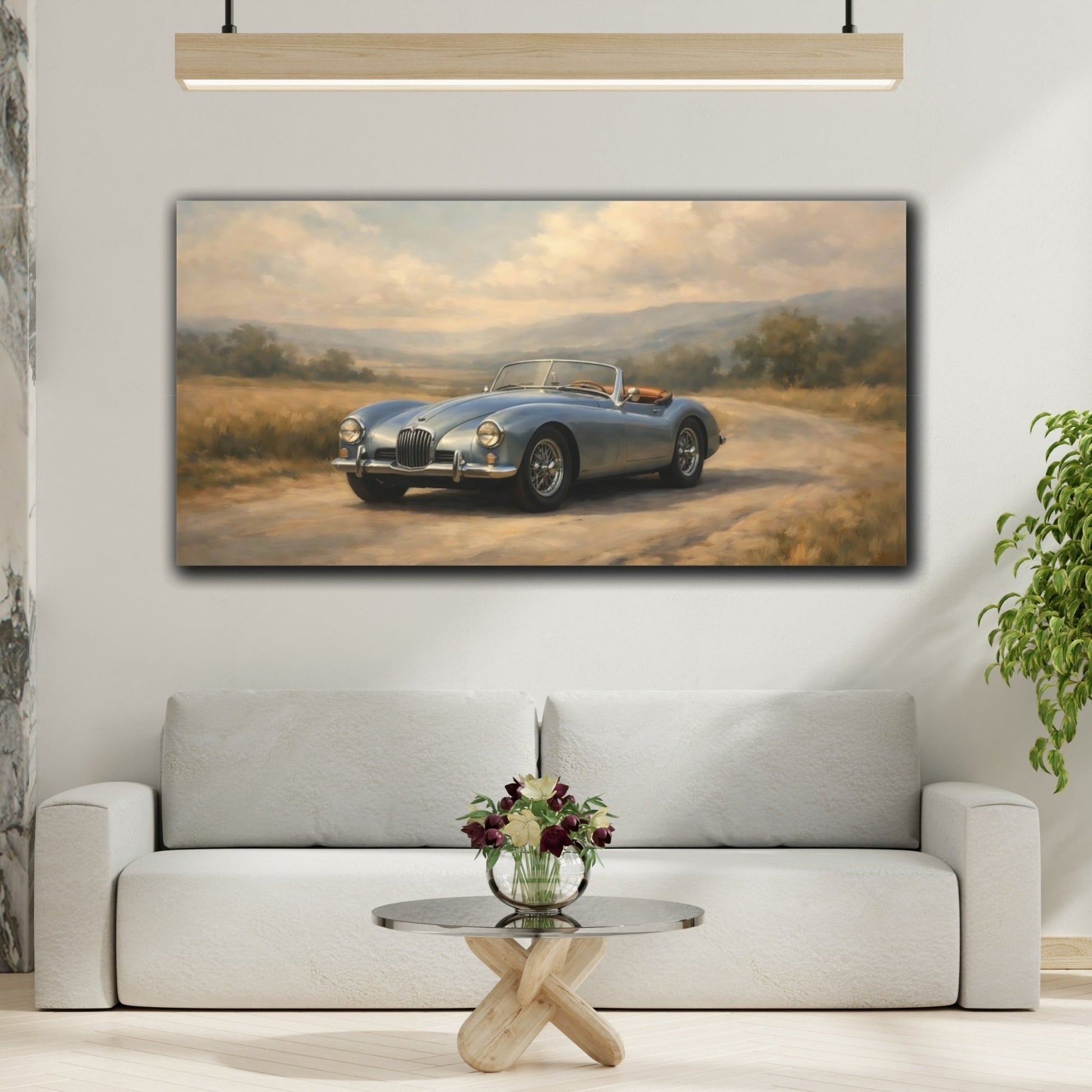 Vintage Classic Car Light Blue - Canvas Wall Art Print - YesArtYes