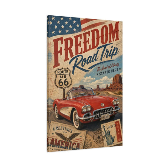Vintage Classic Car Red Road Trip Canvas Print – Decor for Living Room, Above Couch - YesArtYes