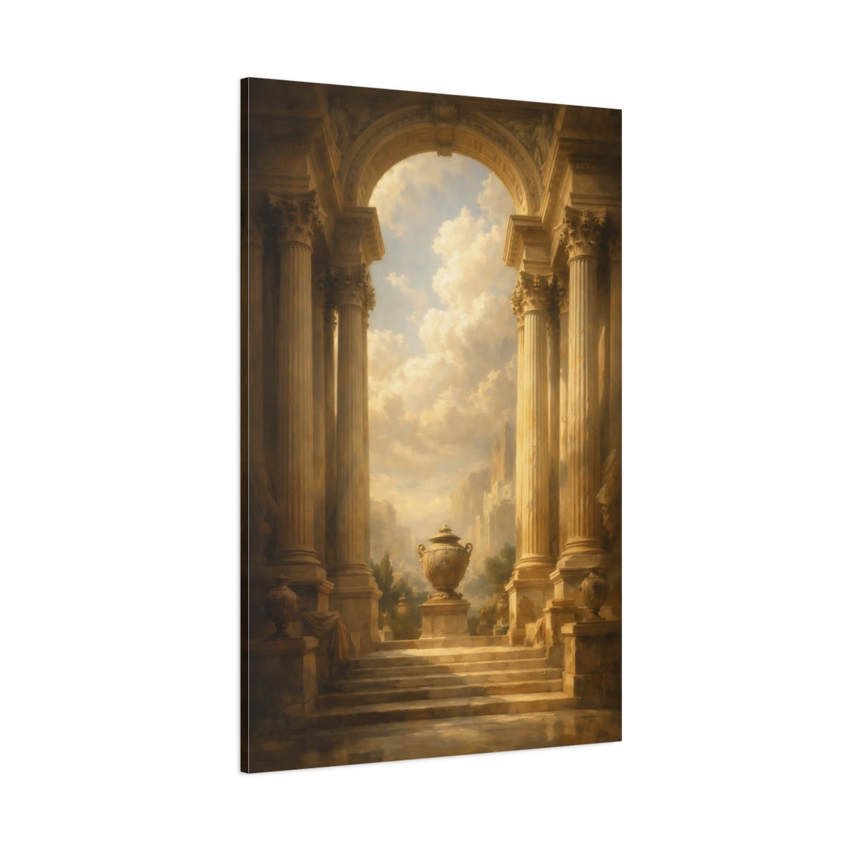Main Mockup. Vintage Classical Architecture Brown And Gold shown as stretched canvas wall art