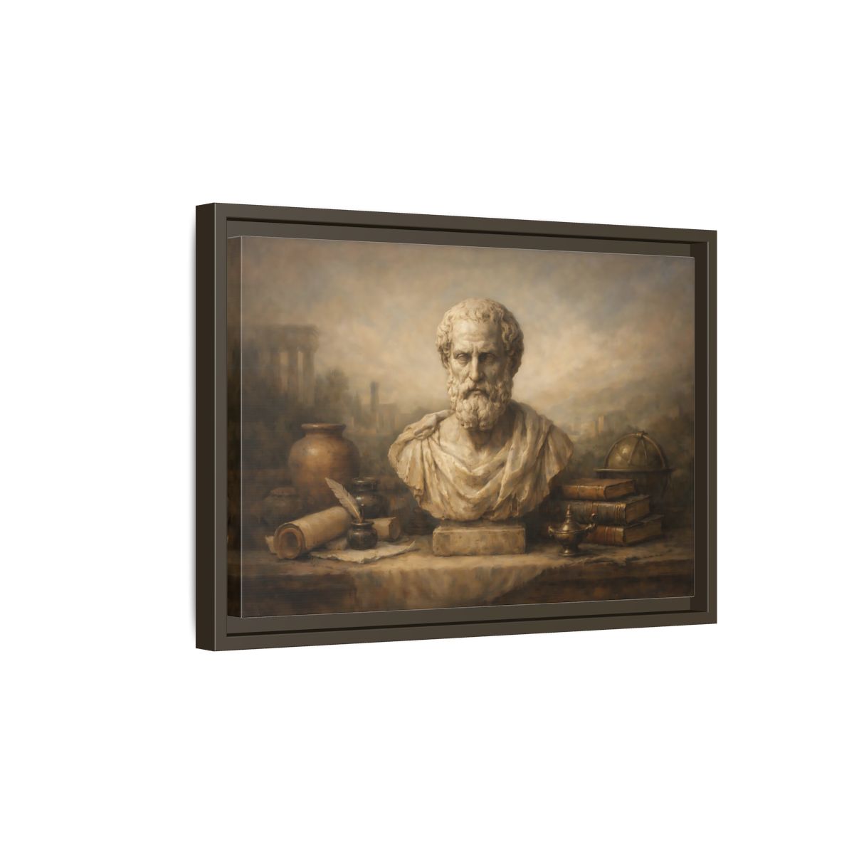 Side Mockup 5. Vintage Classical Bust Classical Bust Art shown as stretched canvas wall art