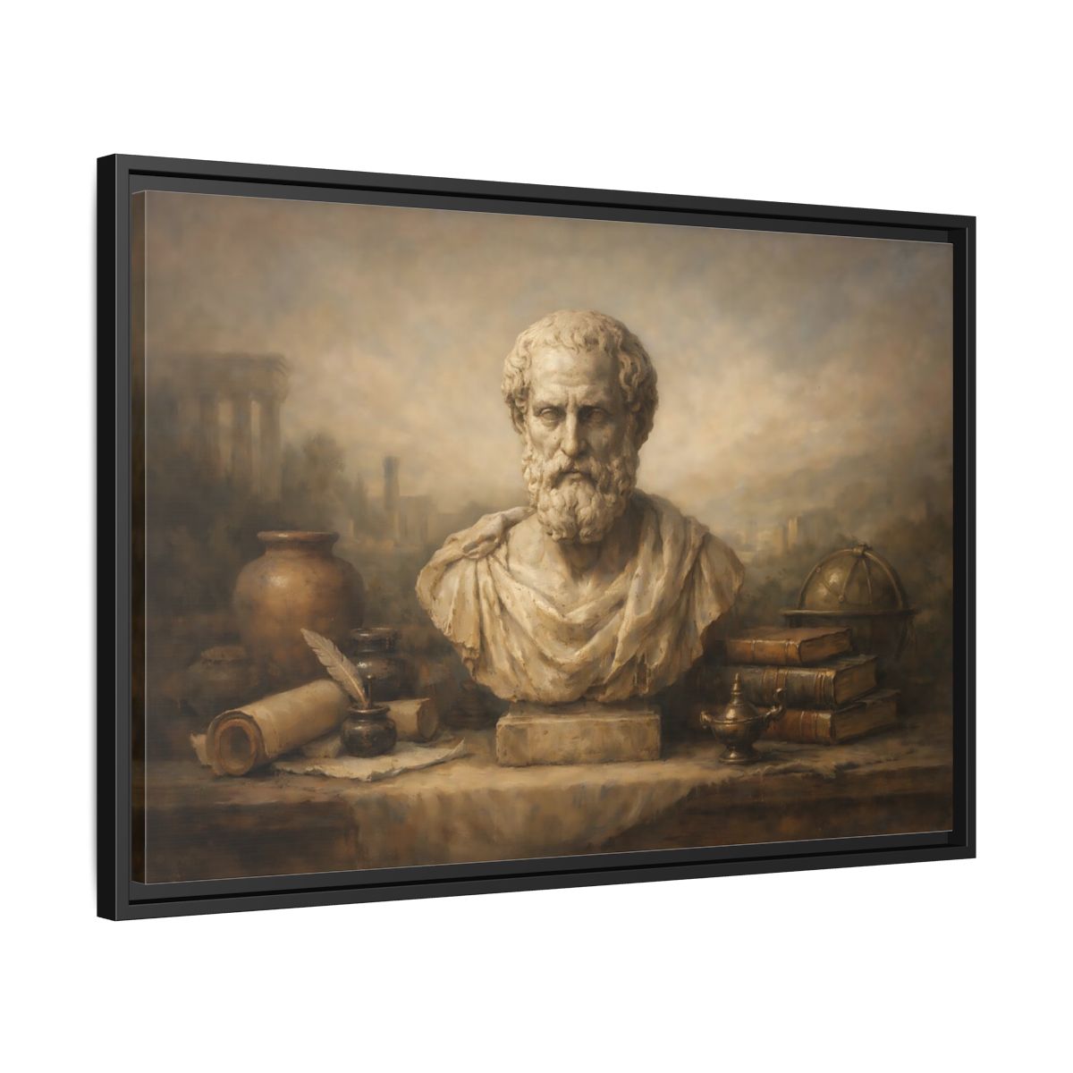 Side Mockup 14. Vintage Classical Bust Classical Bust Art shown as stretched canvas wall art