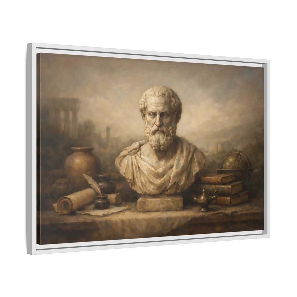 Side Mockup 10. Vintage Classical Bust Classical Bust Art shown as stretched canvas wall art