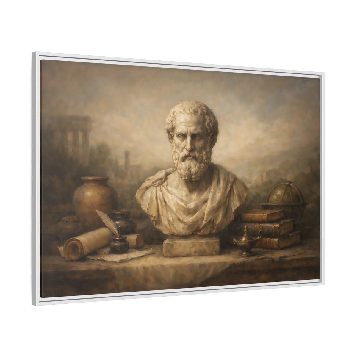 Side Mockup 7. Vintage Classical Bust Classical Bust Art shown as stretched canvas wall art