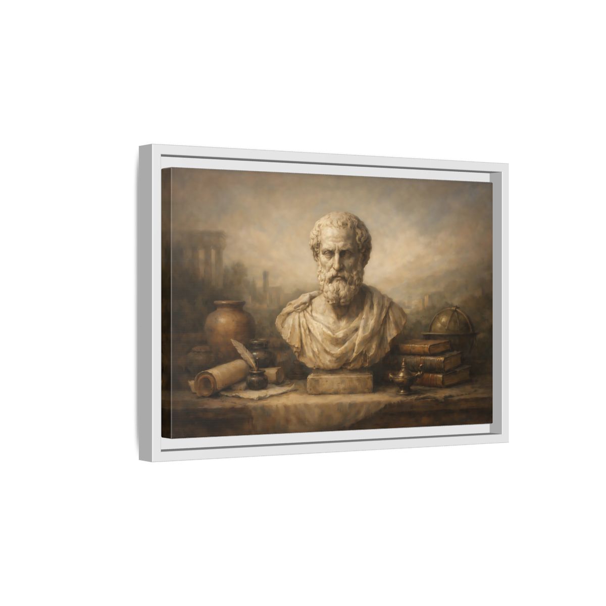 Side Mockup 4. Vintage Classical Bust Classical Bust Art shown as stretched canvas wall art
