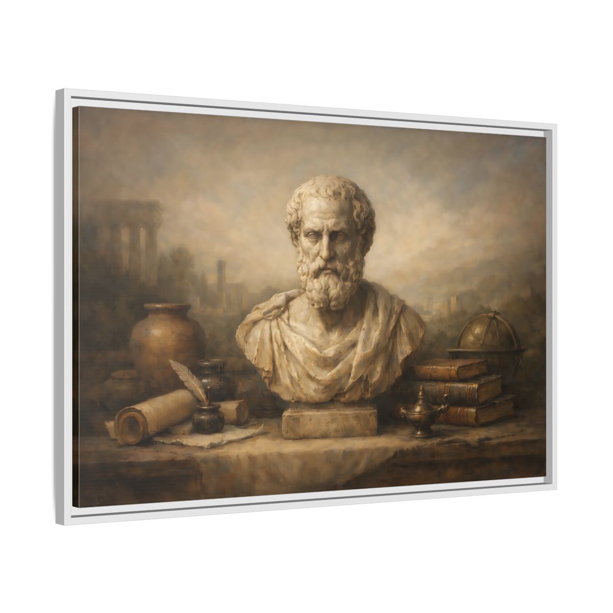 Side Mockup 8. Vintage Classical Bust Classical Bust Art shown as stretched canvas wall art