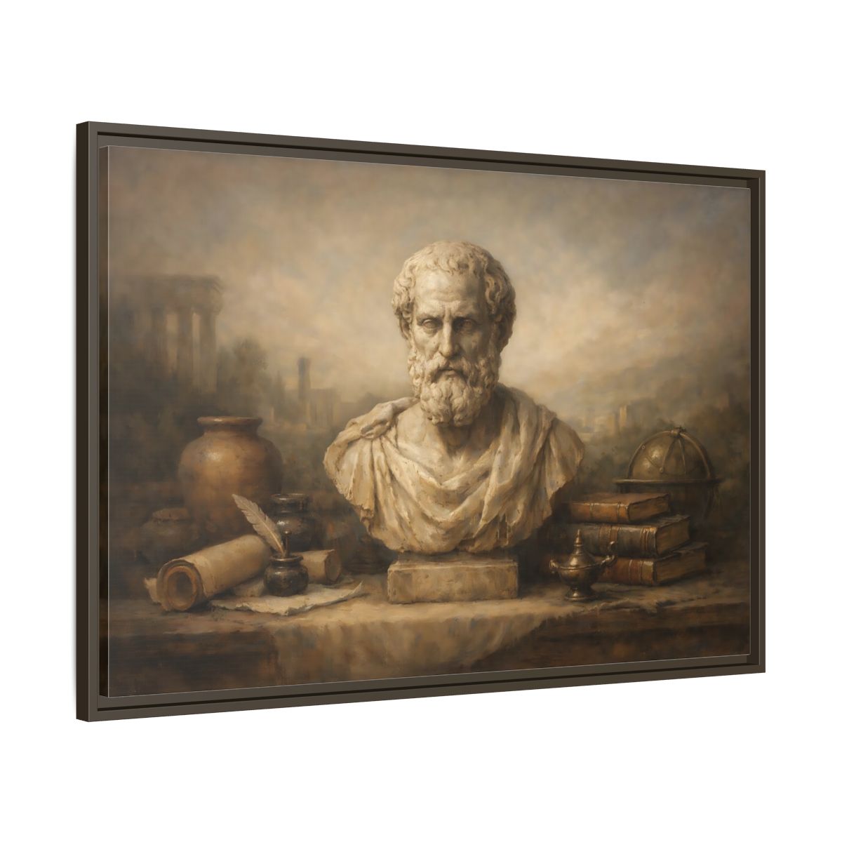 Side Mockup 9. Vintage Classical Bust Classical Bust Art shown as stretched canvas wall art