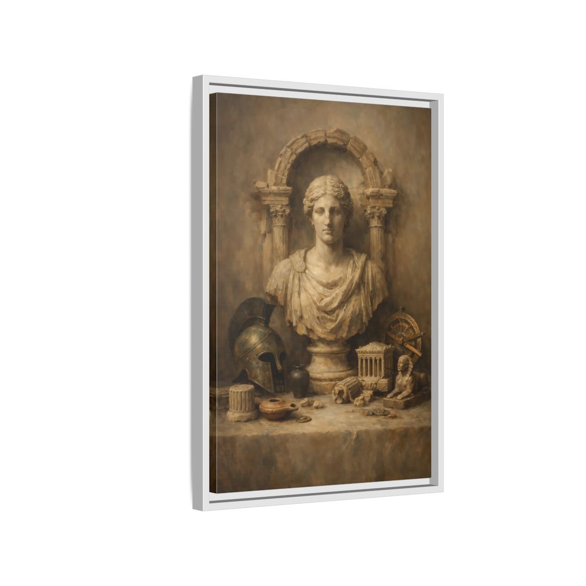 Vintage Classical Bust Brown - Framed Canvas Wall Art Print - YesArtYes