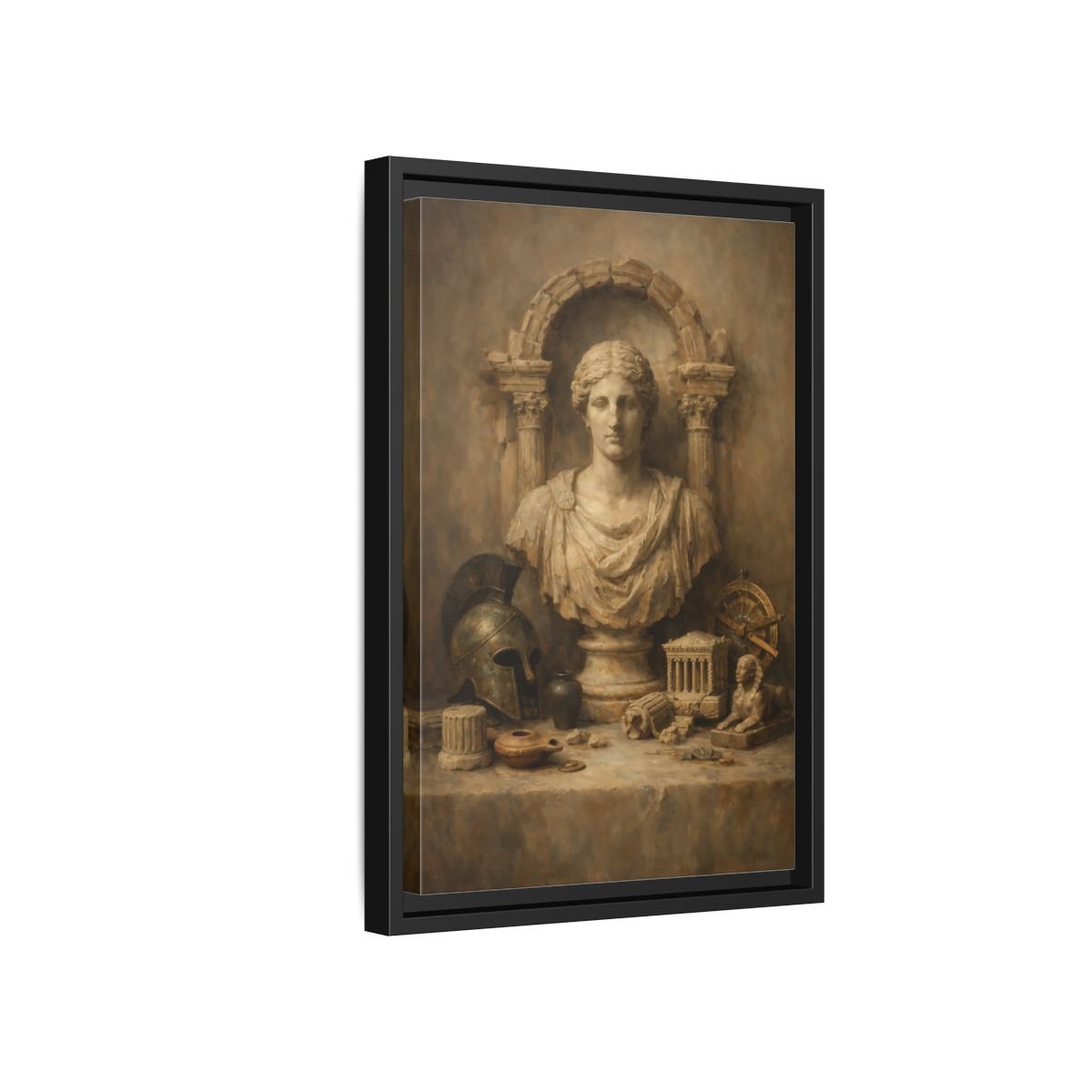 Vintage Classical Bust Brown - Framed Canvas Wall Art Print - YesArtYes
