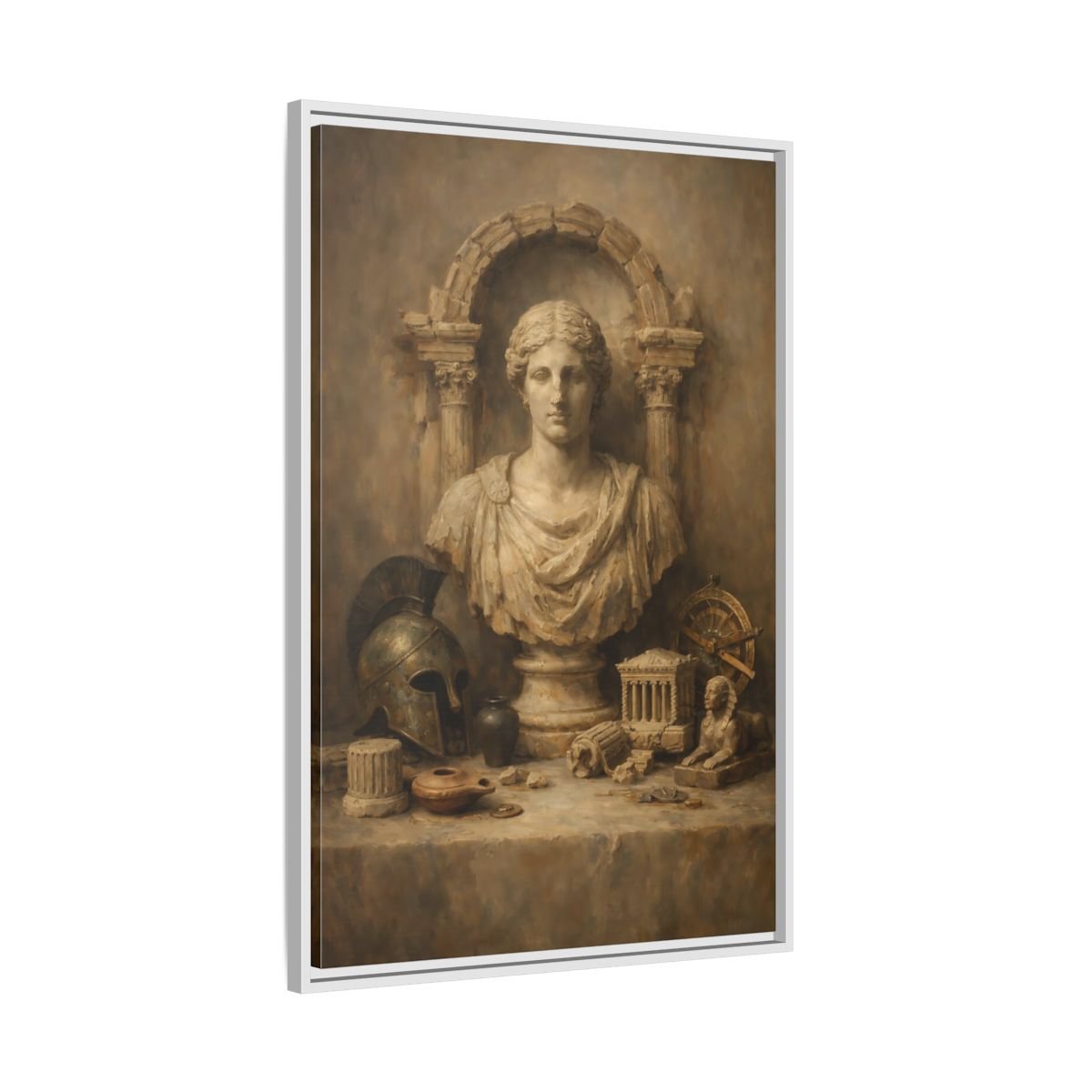 Vintage Classical Bust Brown - Framed Canvas Wall Art Print - YesArtYes