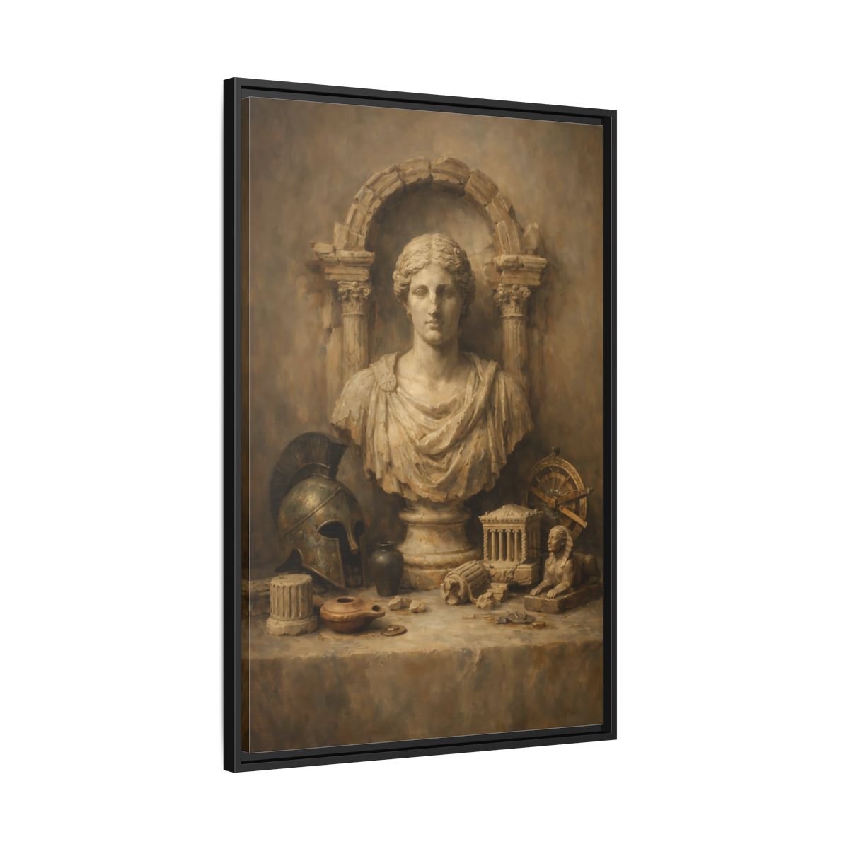 Vintage Classical Bust Brown - Framed Canvas Wall Art Print - YesArtYes