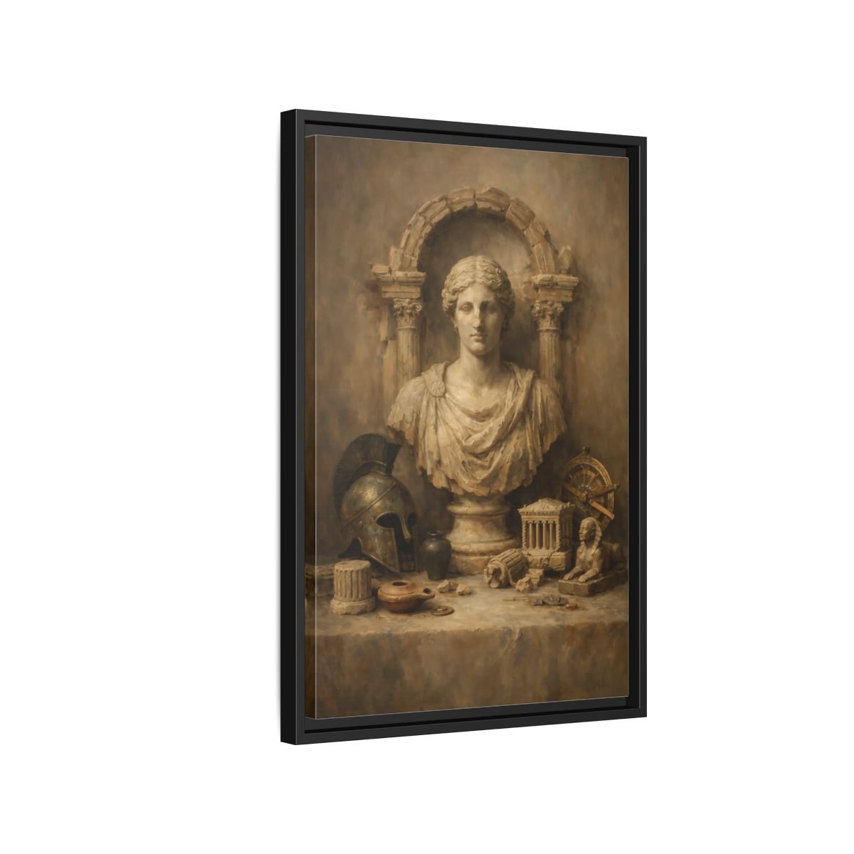 Vintage Classical Bust Brown - Framed Canvas Wall Art Print - YesArtYes