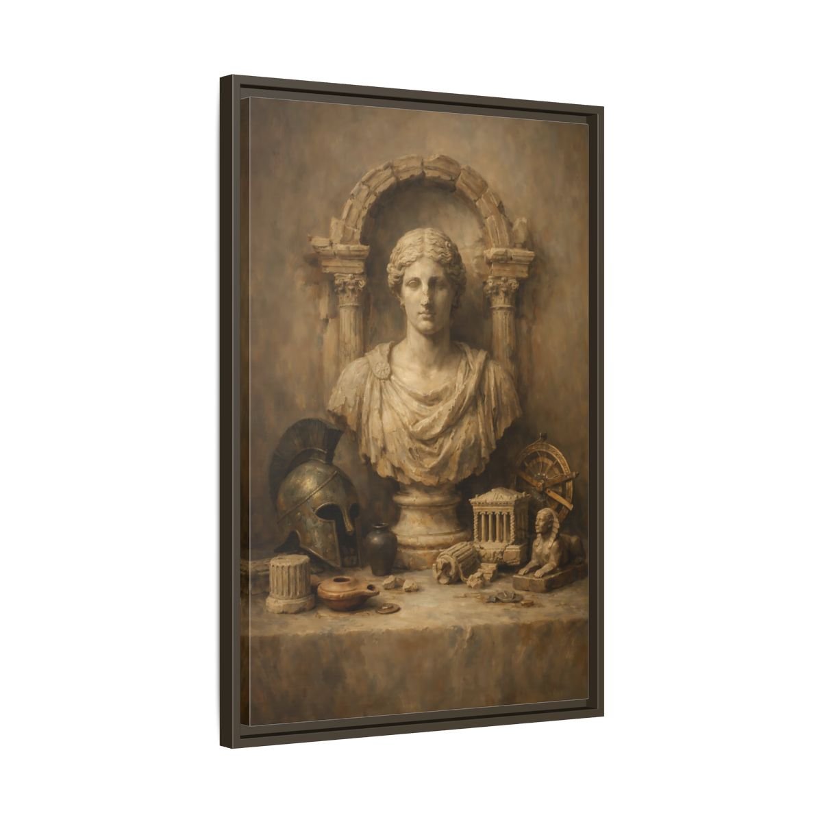 Vintage Classical Bust Brown - Framed Canvas Wall Art Print - YesArtYes