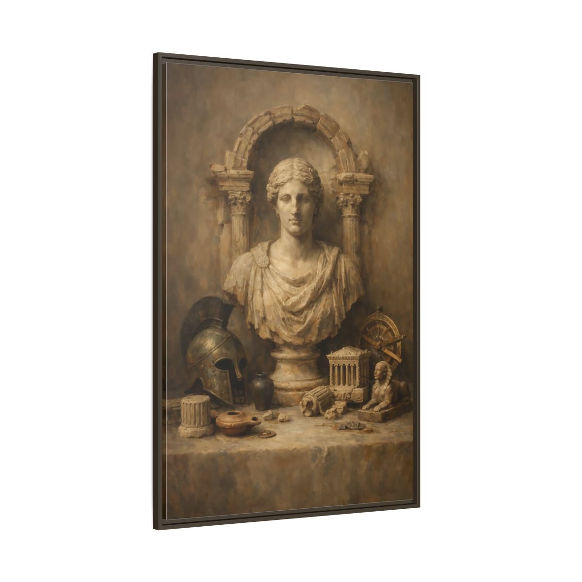 Vintage Classical Bust Brown - Framed Canvas Wall Art Print - YesArtYes