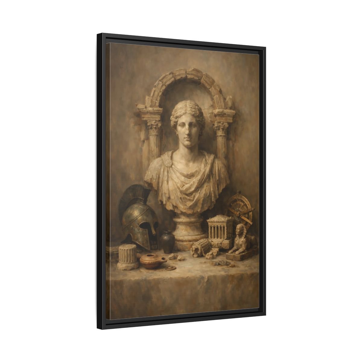 Vintage Classical Bust Brown - Framed Canvas Wall Art Print - YesArtYes