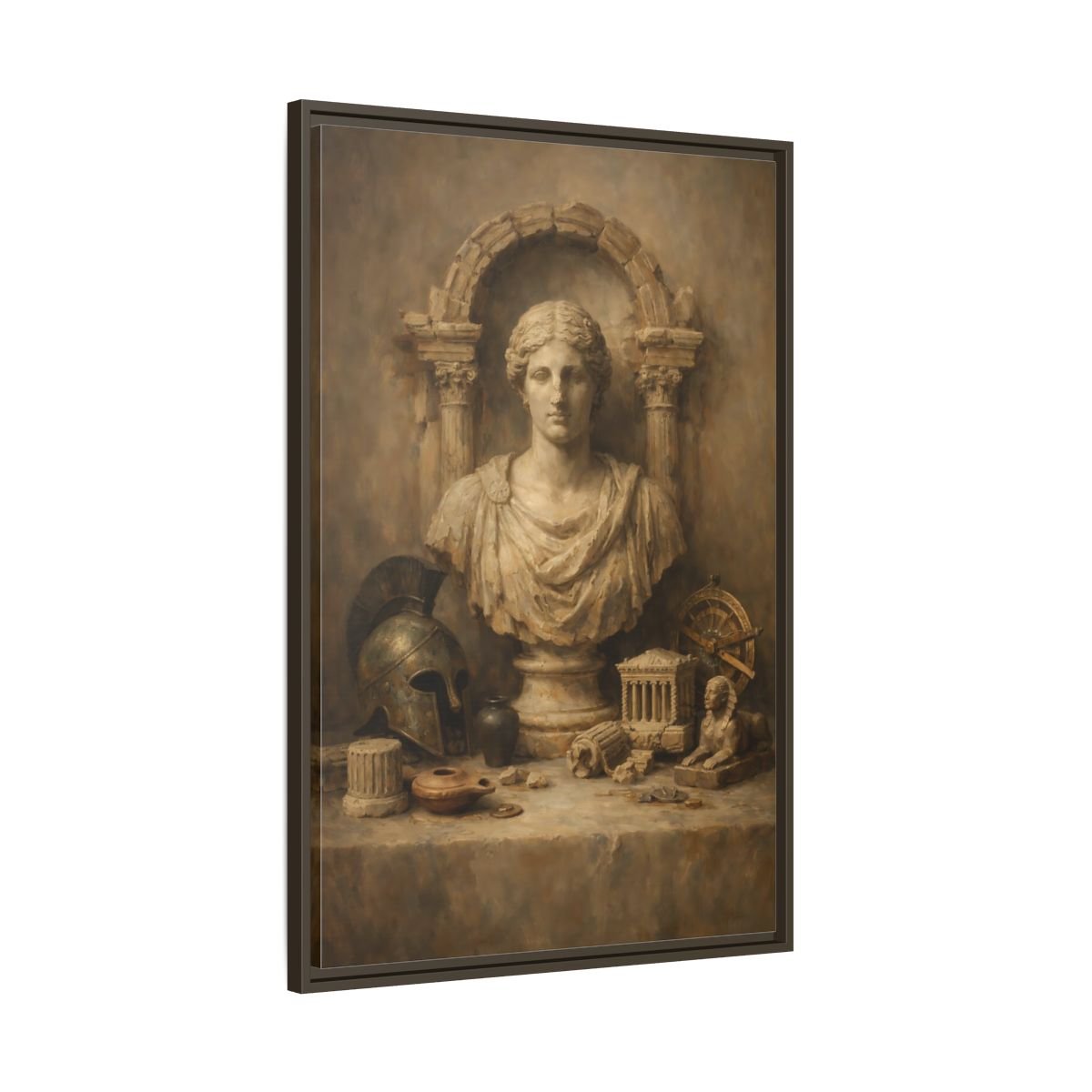 Vintage Classical Bust Brown - Framed Canvas Wall Art Print - YesArtYes