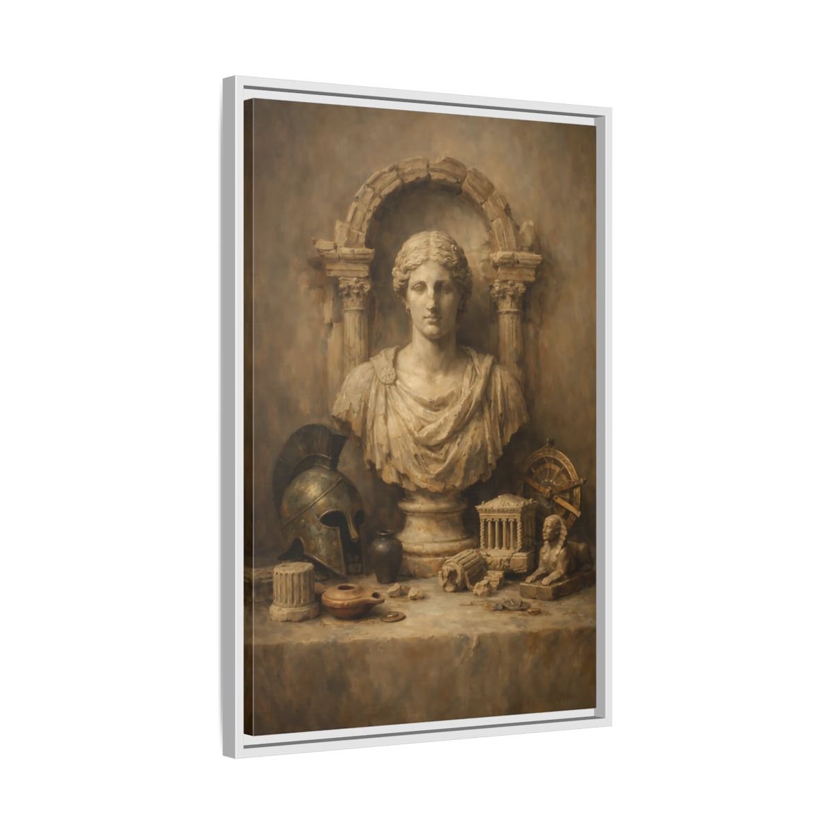 Vintage Classical Bust Brown - Framed Canvas Wall Art Print - YesArtYes