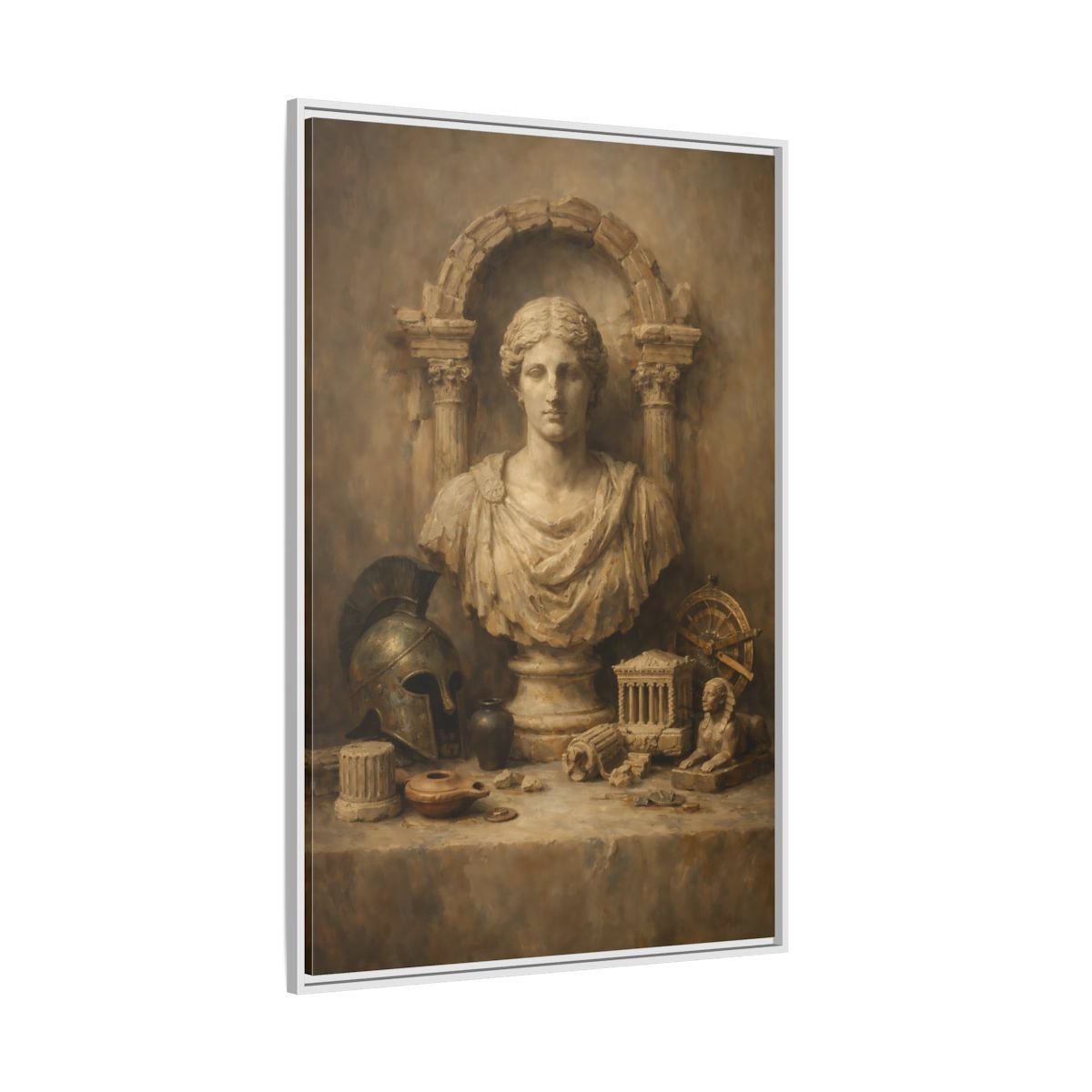 Vintage Classical Bust Brown - Framed Canvas Wall Art Print - YesArtYes