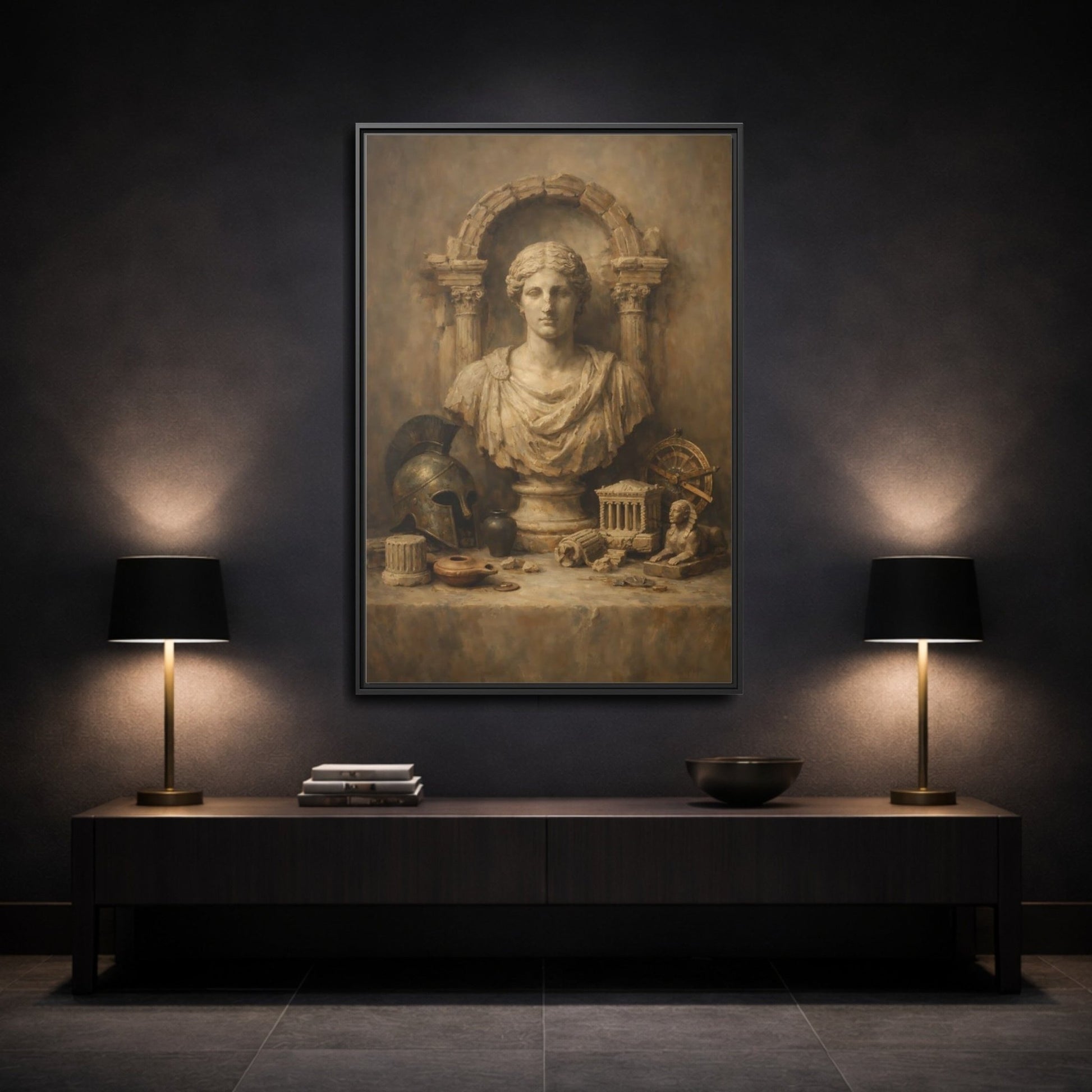 Vintage Classical Bust Brown - Framed Canvas Wall Art Print - YesArtYes