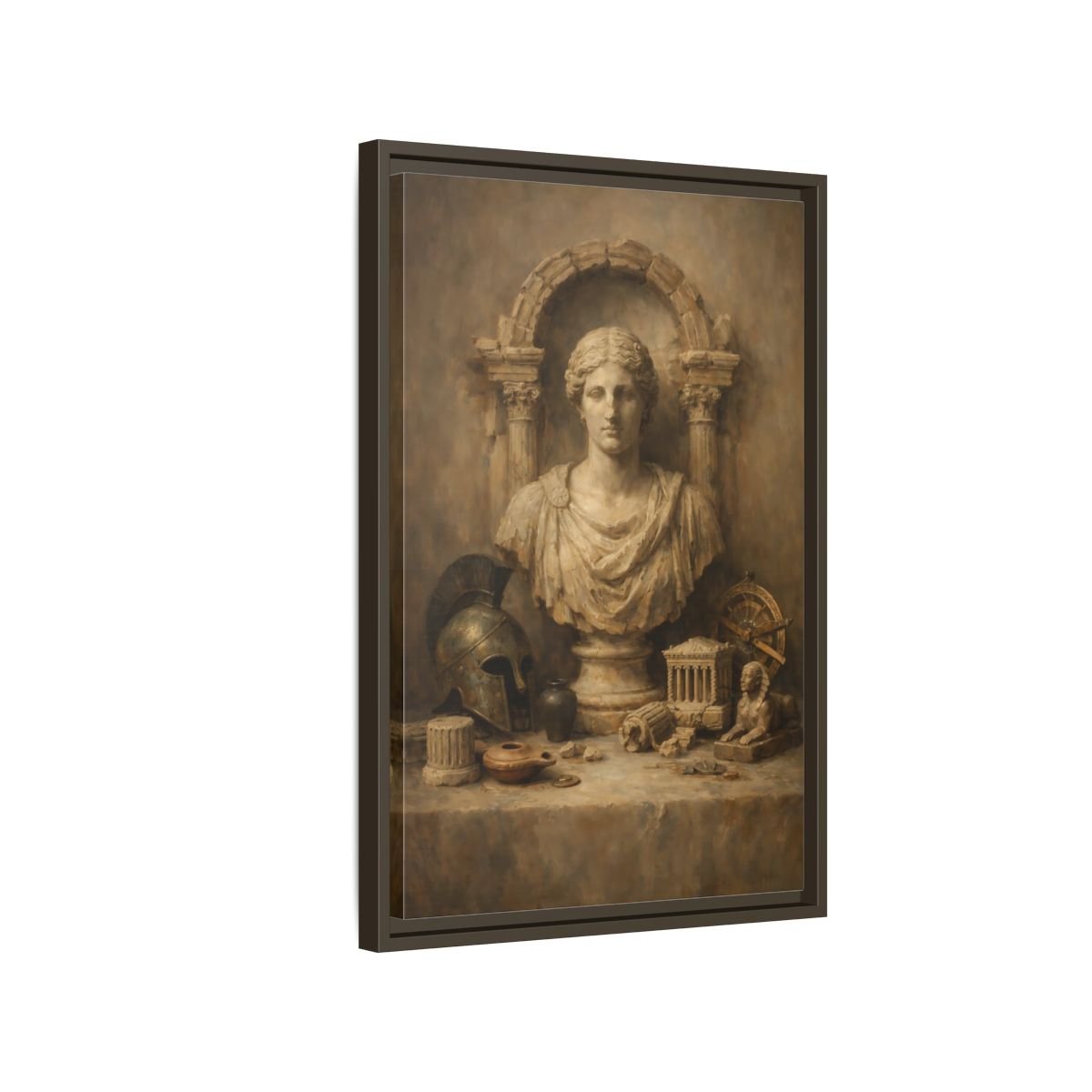Vintage Classical Bust Brown - Framed Canvas Wall Art Print - YesArtYes
