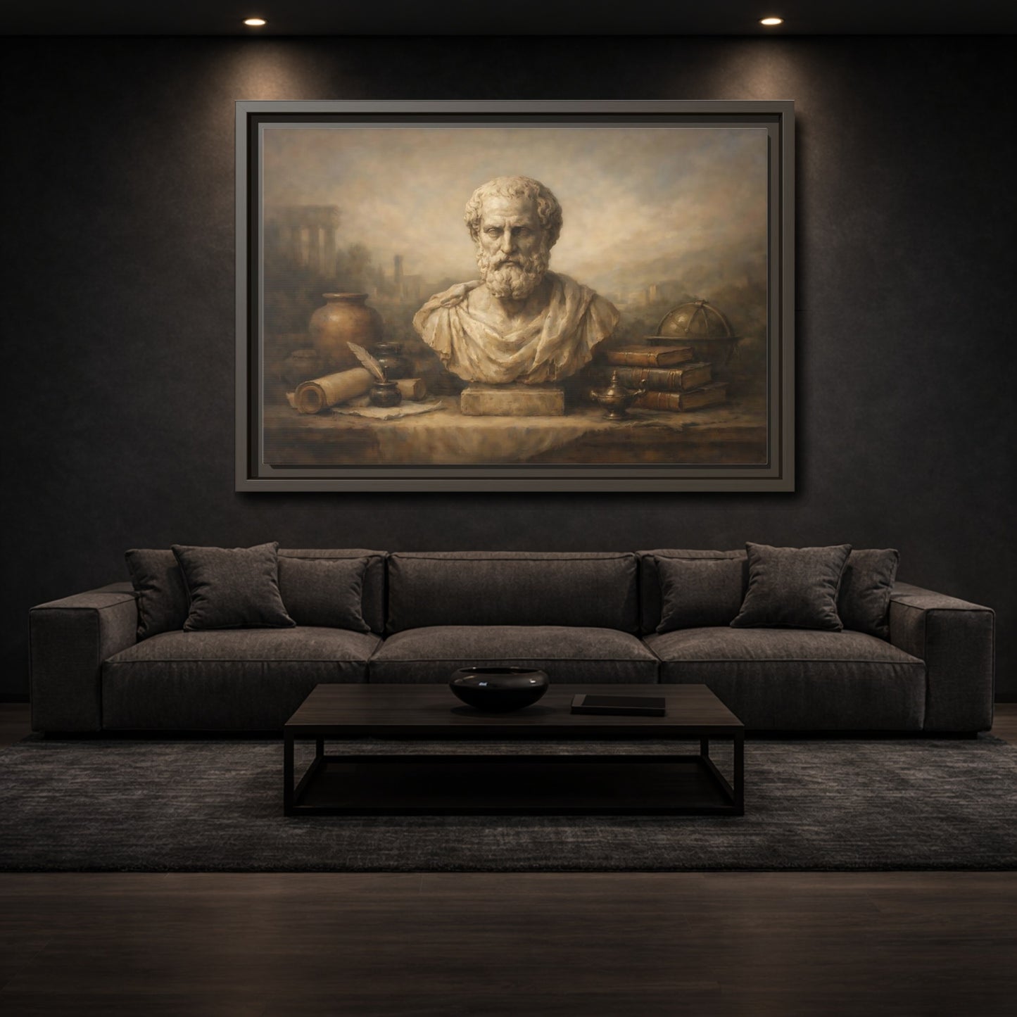 Mockup 2. Vintage Classical Bust Classical Bust Art shown as stretched canvas wall art