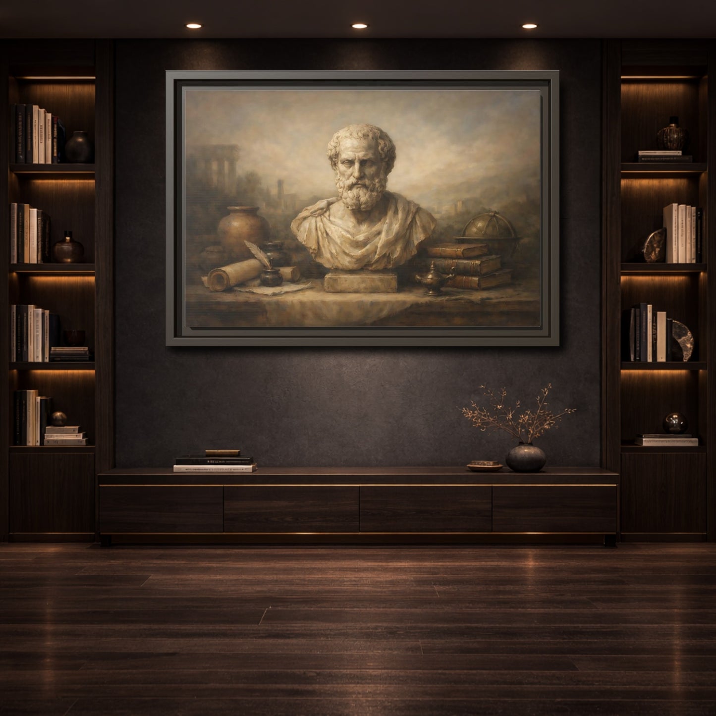 Mockup 3. Vintage Classical Bust Classical Bust Art shown as stretched canvas wall art